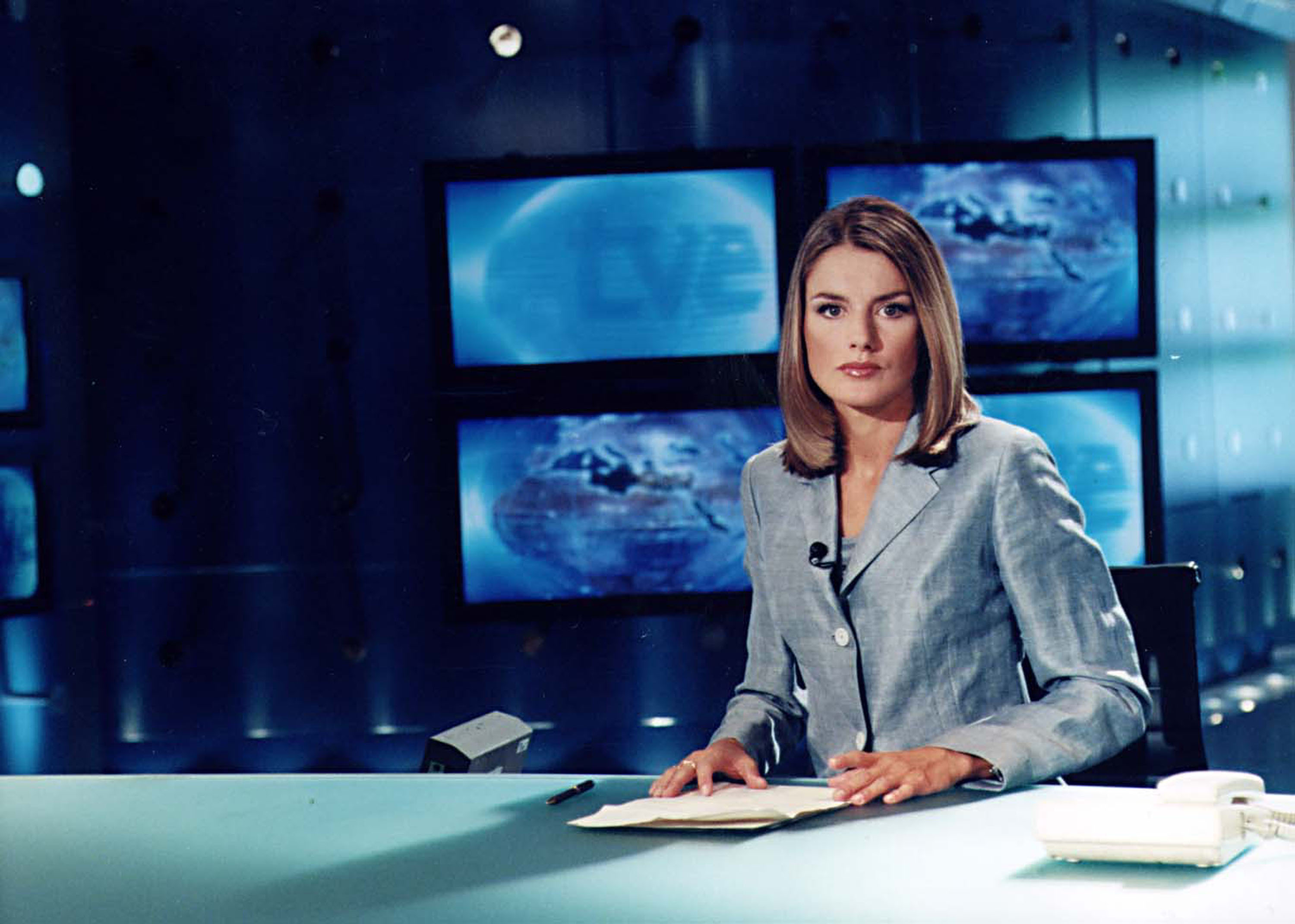 UNDATED: In this handout from Television Espanola, Spanish television journalist Letizia Ortiz Rocasolano sits at a desk. Her engagement to Spain's heir Prince Felipe was announced by the palace on November 3, 2003. The wedding will take place at the start of summer 2004 at Almudena Cathedral in Madrid. (Photo by Television Espanola/Getty Images)
