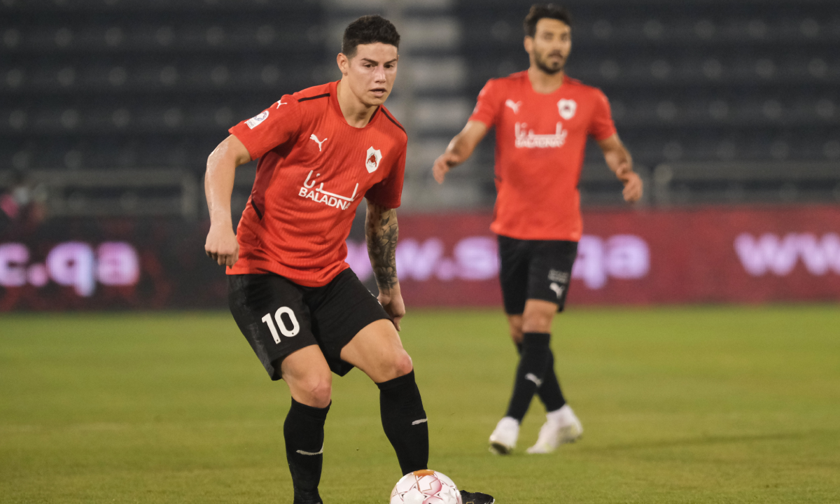 James Rodriguez (10) of Al Rayyan on the ball during the QNB Stars League match between Al Gharafa and Al Rayyan at the Jassim Bin Hamad Stadium in Doha, Qatar on 24 February 2022. (Photo by Simon Holmes/NurPhoto via Getty Images)