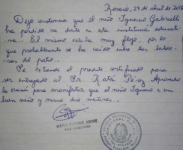 Carta de una docente al ratoncito pérez