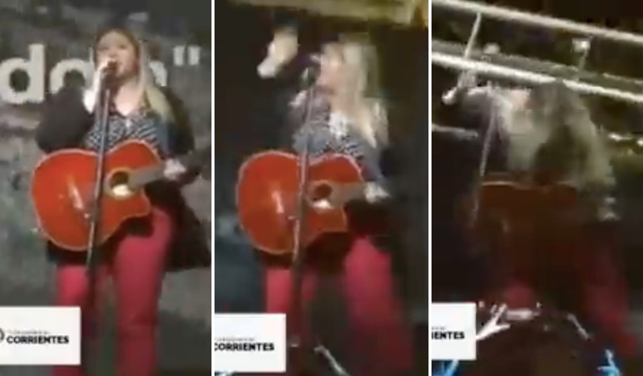 En pleno show en vivo, la cantante Analía llevó la peor parte cuando se le vino una pantalla encima mientras cantaba