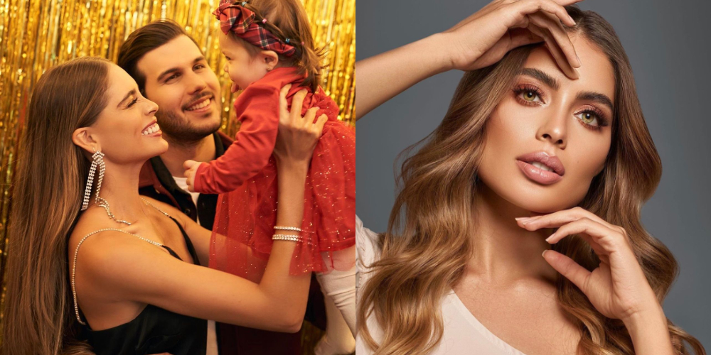Camila Avella, Miss Universe Colombia 2023, junto a su esposo y su hija.