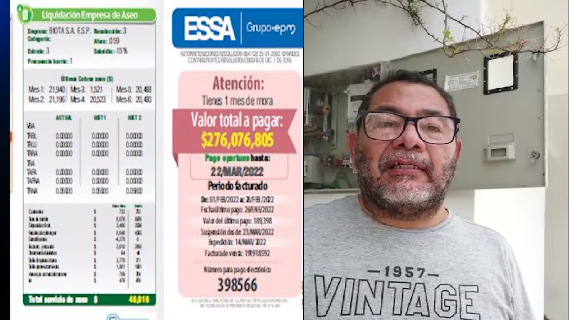 Ademar Miranda- afectado por cobro excesivo de luz - Foto: Pantallazo Enlace Noticias Barrancabermeja