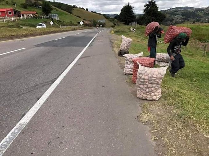 Los paperos en la vía, sacando su producto a bajo costo, por crisis en ese sector.