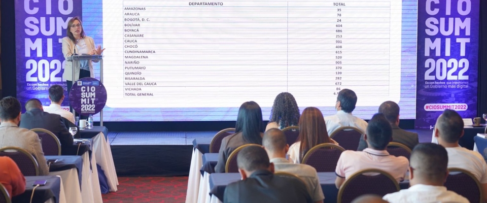 La ministra TIC, Carmen Ligia Valderrama Rojas, presentó este documento en el marco del CIO SUMMIT 2022, evento que reúne a los líderes de tecnologías de la información (TI) de entidades nacionales y territoriales del país y que se realiza en Cali.