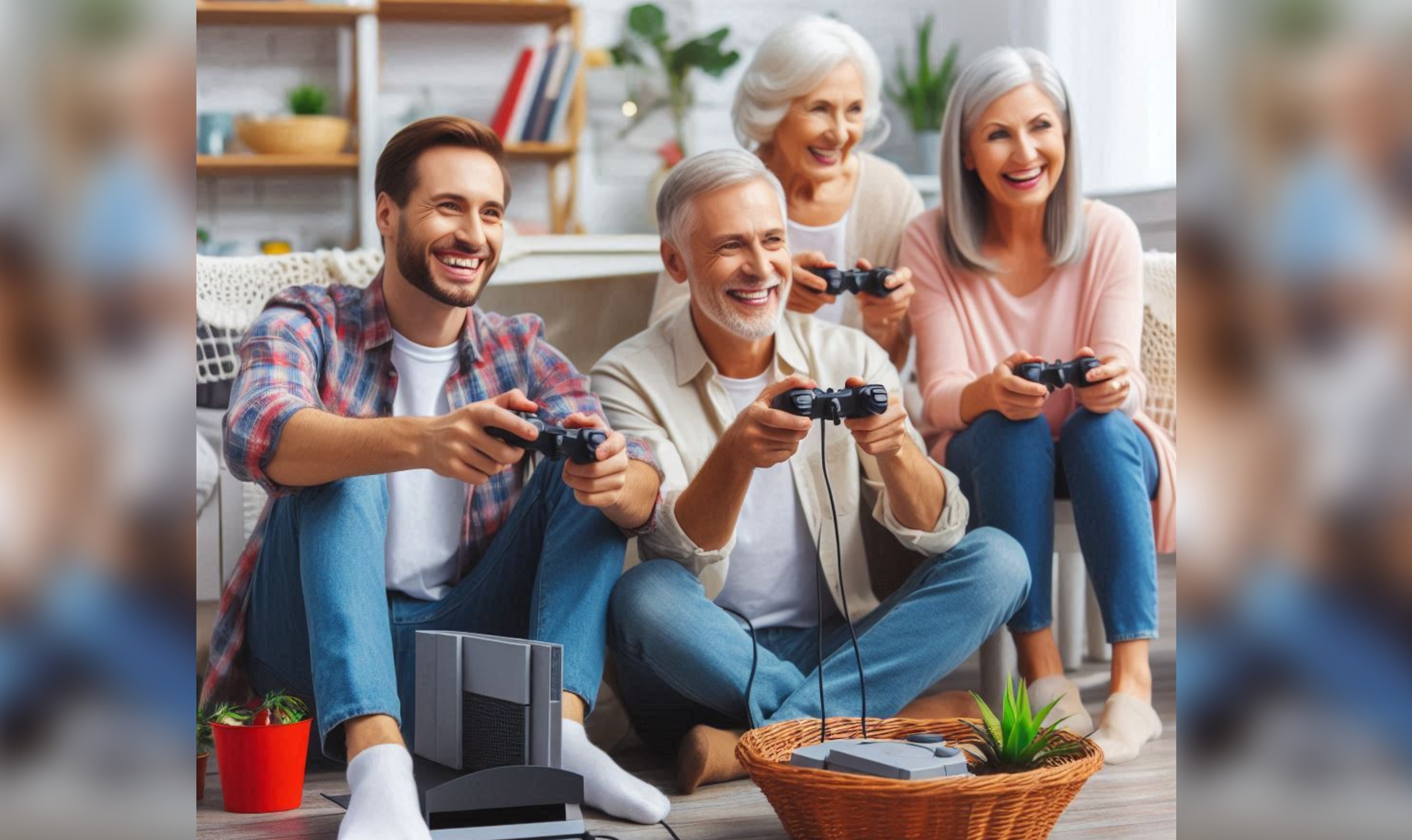 Adultos jugando videojuegos.