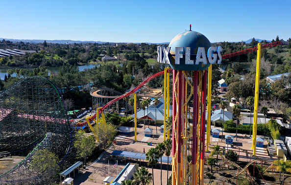 VALLEJO, CALIFORNIA - FEBRUARY 24: An aerial drone view of the Six Flags Discovery Kingdom theme park on February 24, 2021 in Vallejo, California. Despite a fourth quarter loss due to the COVID-19 pandemic, Six Flags posted better than expected revenue of $108.6 million for the quarter compared to analyst expectations of $87 million. (Photo by Justin Sullivan/Getty Images)