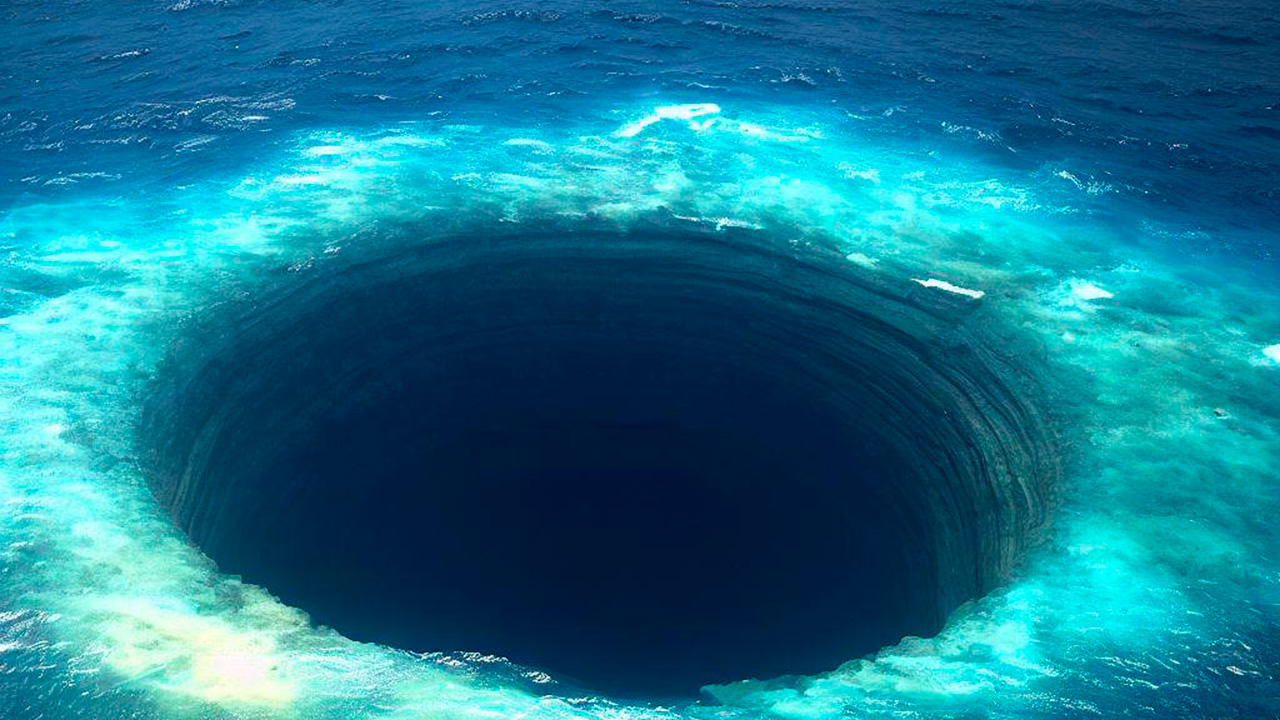 Ilustración generada con inteligencia artificial de un colosal agujero en el océano.