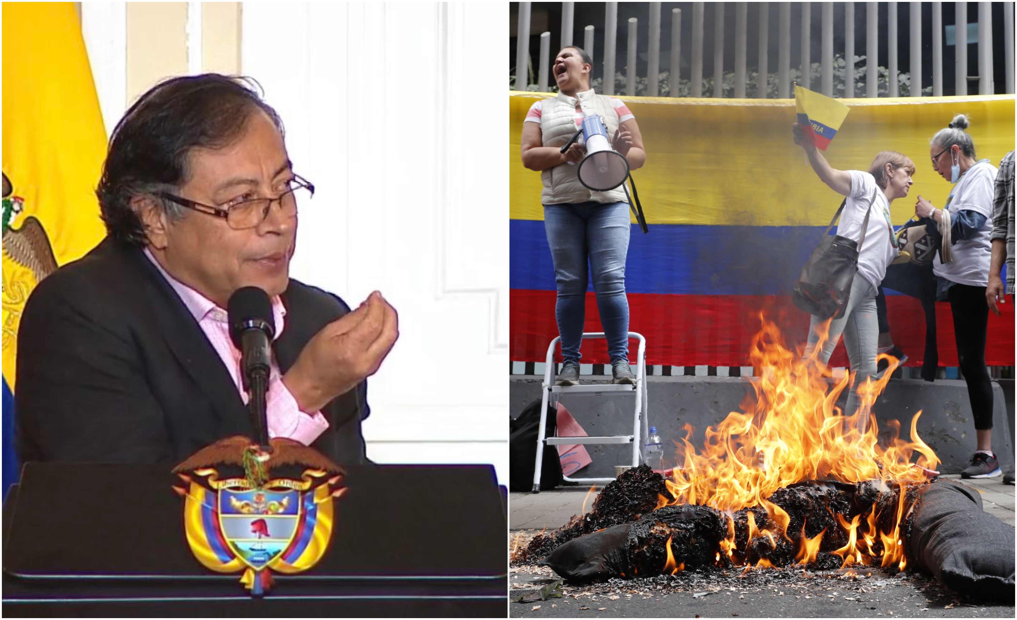 Presidente Petro y plantón contra la reforma a la salud