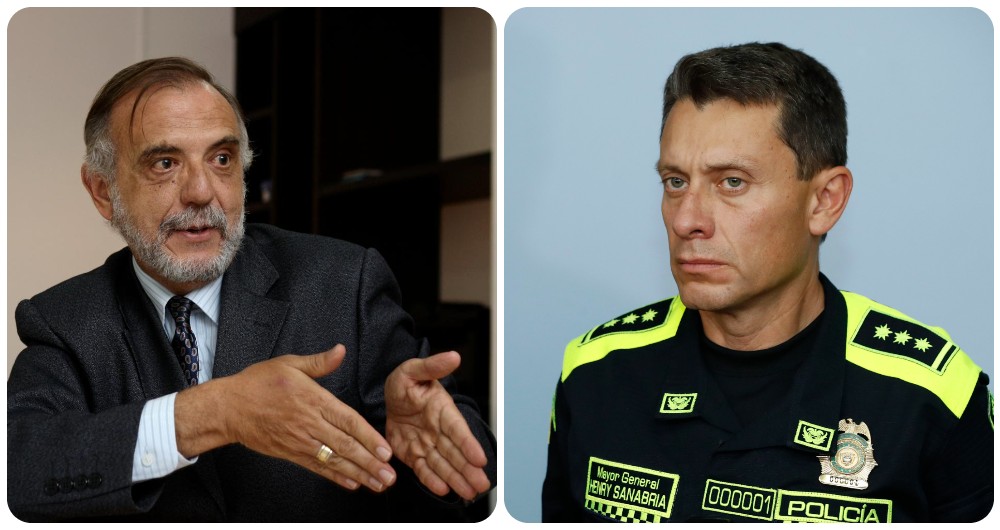 El ministro de Defensa, Iván Velásquez, y el director de la Policía, general, Henry Sanabria.