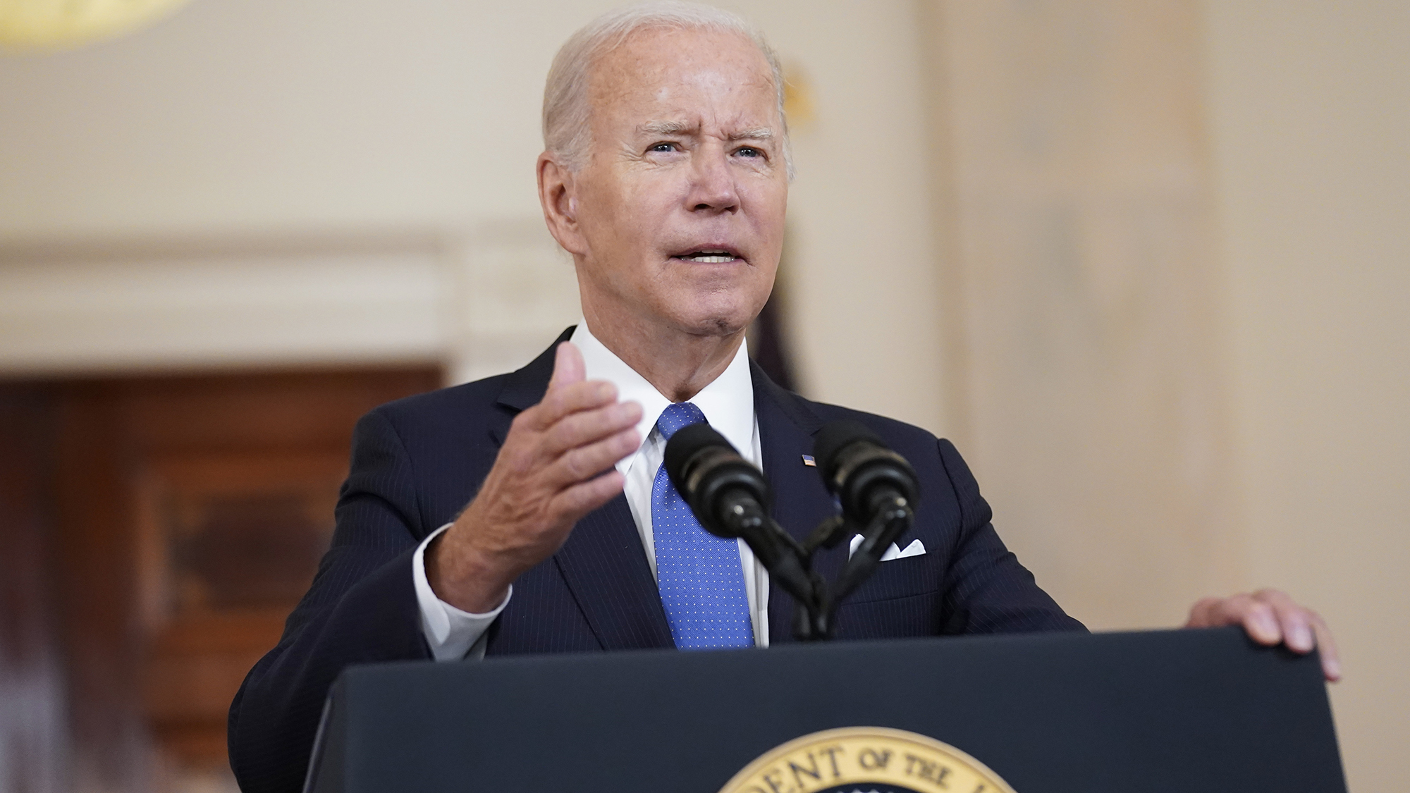 President Joe Biden speaks at the White House in Washington, Friday, June 24, 2022, after the Supreme Court overturned Roe v. Wade. (AP Photo/Andrew Harnik)