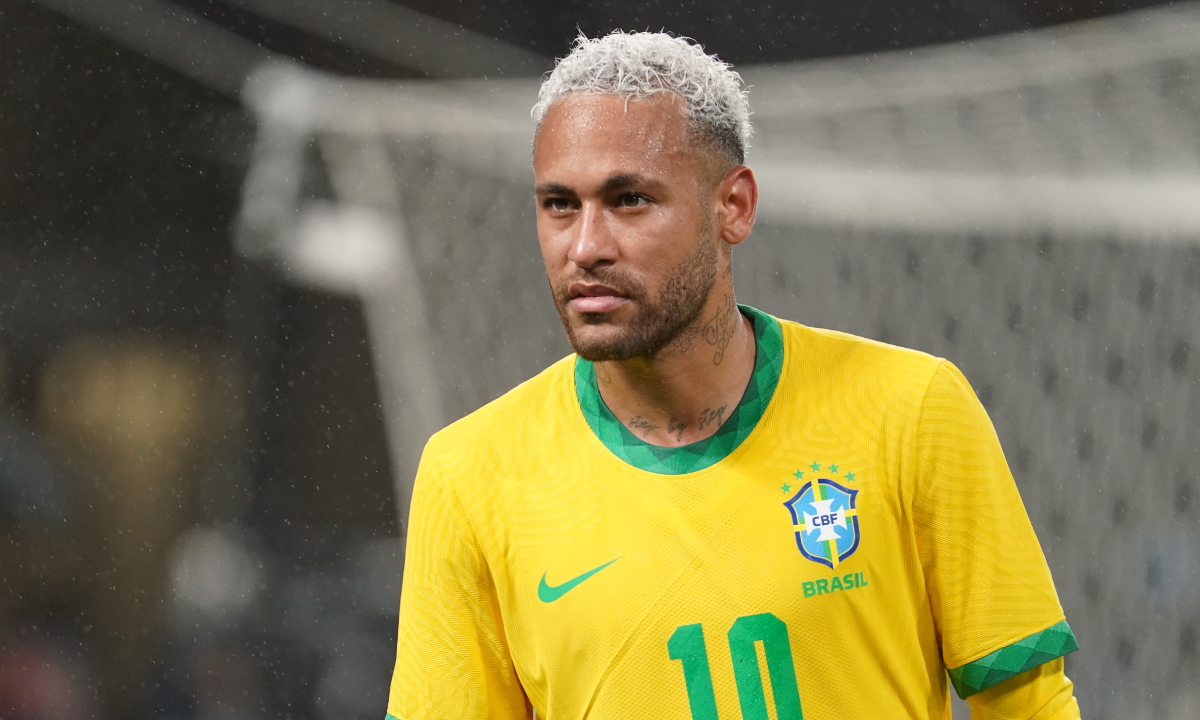 TOKYO, JAPAN - JUNE 06: Neymar Jr. of Brazil react during the international friendly match between Japan and Brazil at National Stadium on June 06, 2022 in Tokyo, Japan. (Photo by Etsuo Hara/Getty Images)
