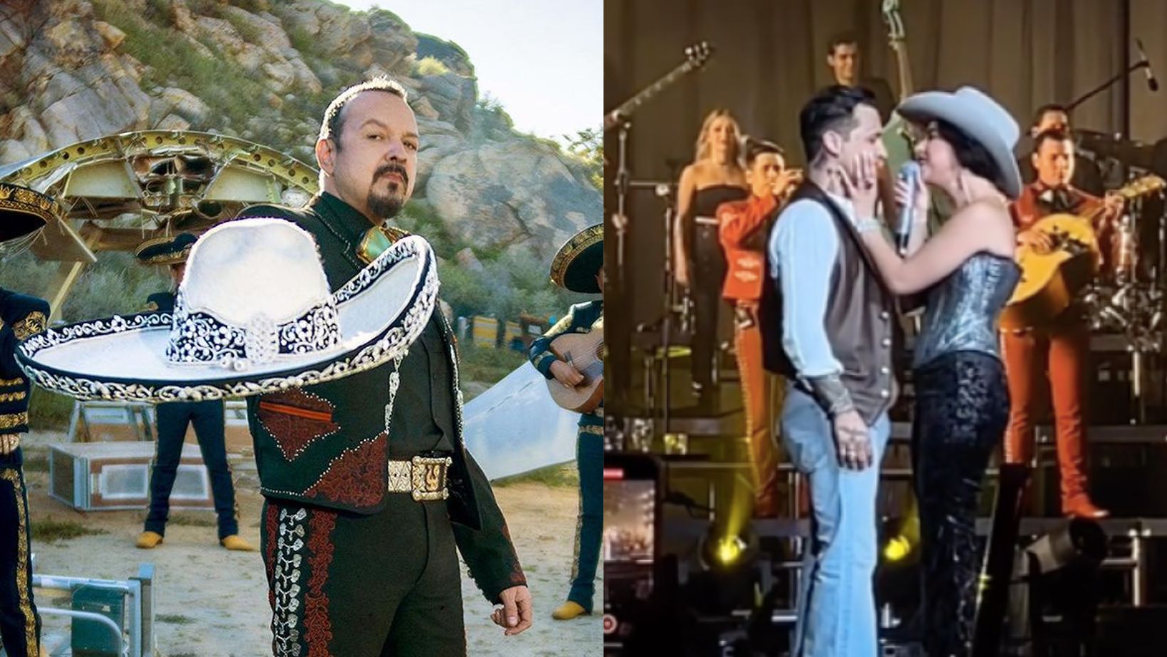 Pepe Aguilar, Ángela Aguilar y Christian Nodal