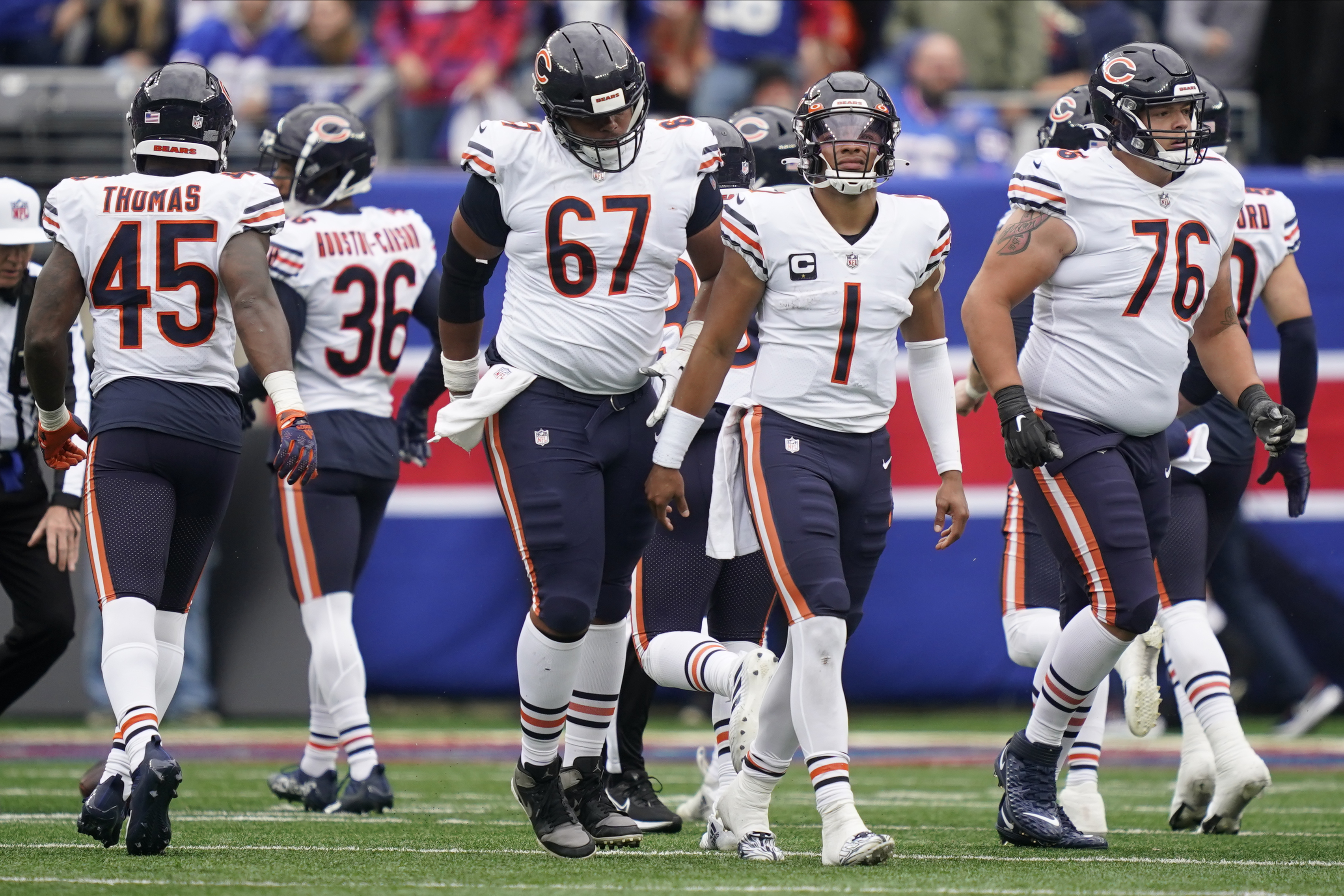 Chicago Bears offensive tackle Teven Jenkins (76) in action during