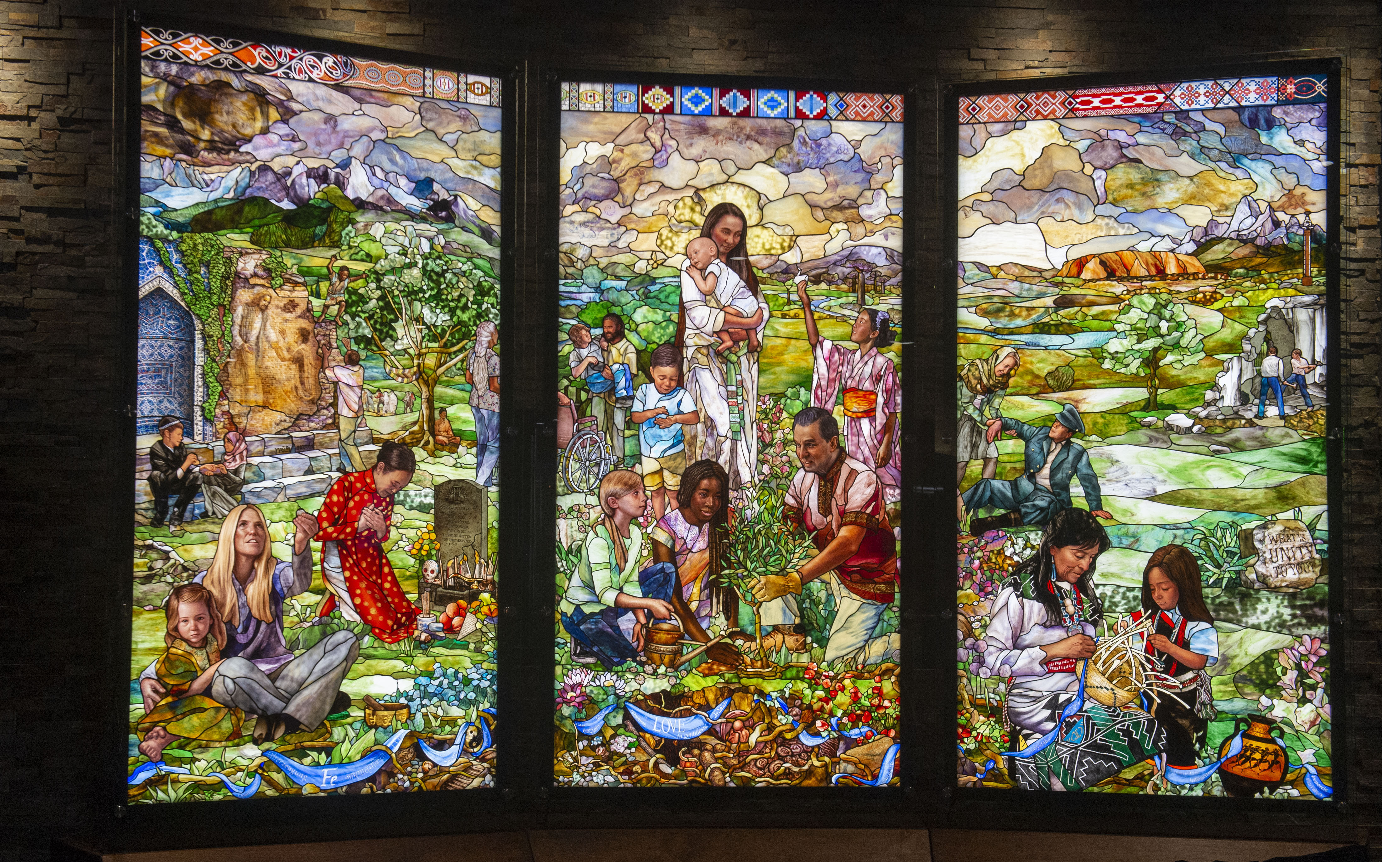 Stained-glass panels designed to promote unity are unveiled to 