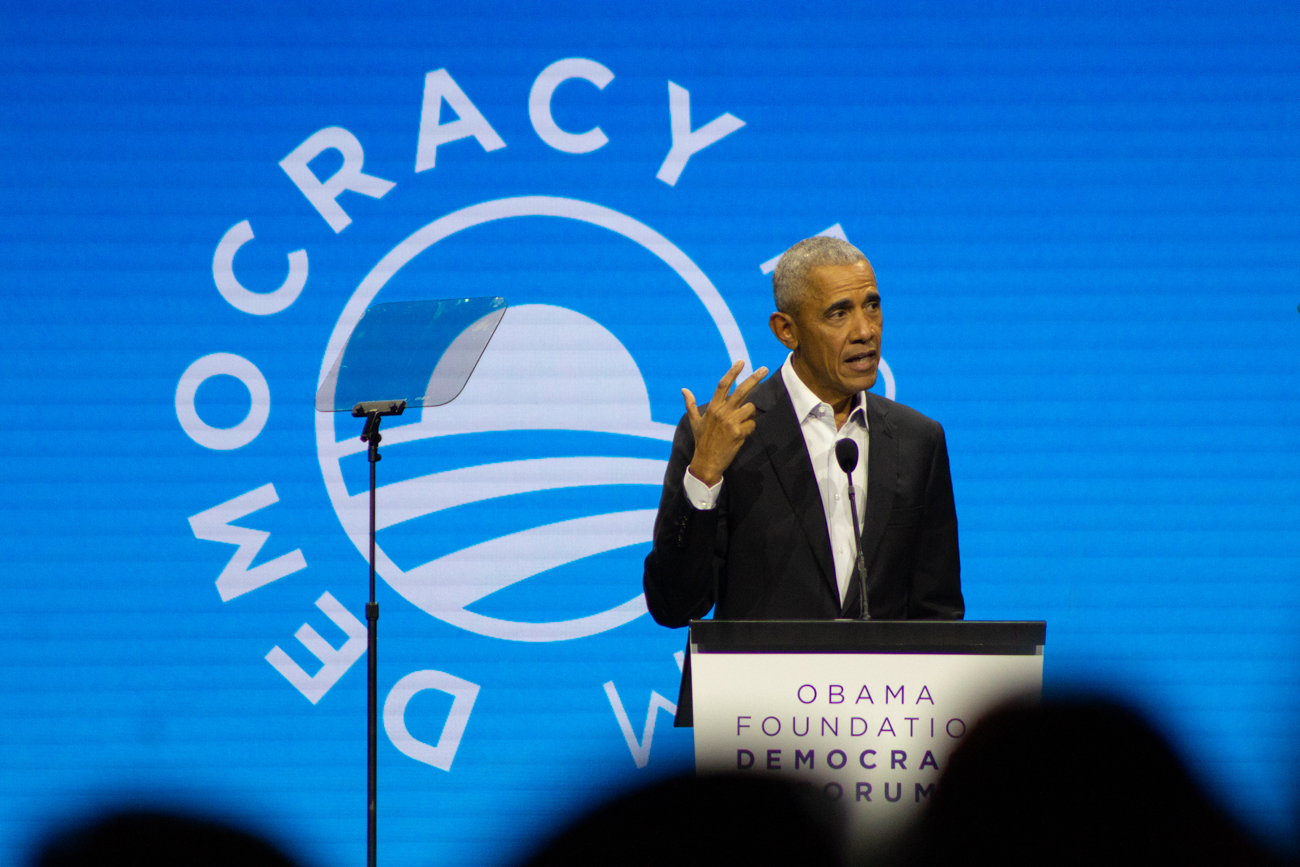 Barack Obama, CC ’83, hosts the Obama Foundation Democracy Forum with