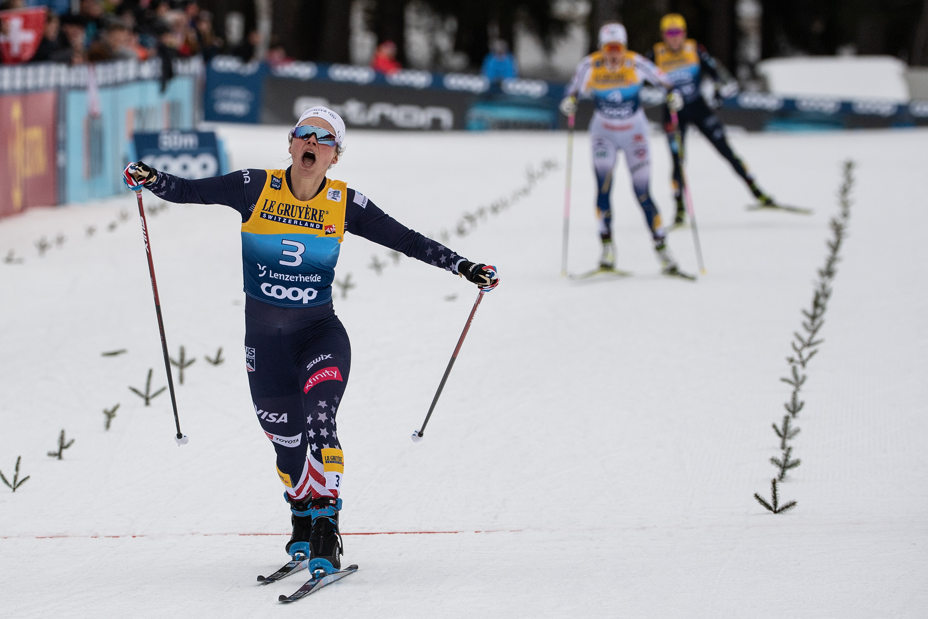 Jessie Diggins begins defense of Tour de Ski title by winning first stage