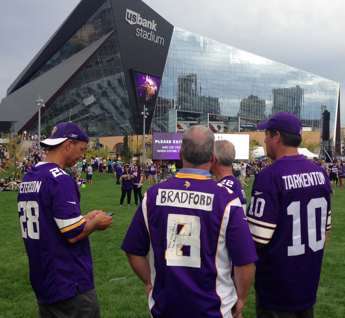 Makeshift Sam Bradford jersey stands out above those of many other Vikings QBs