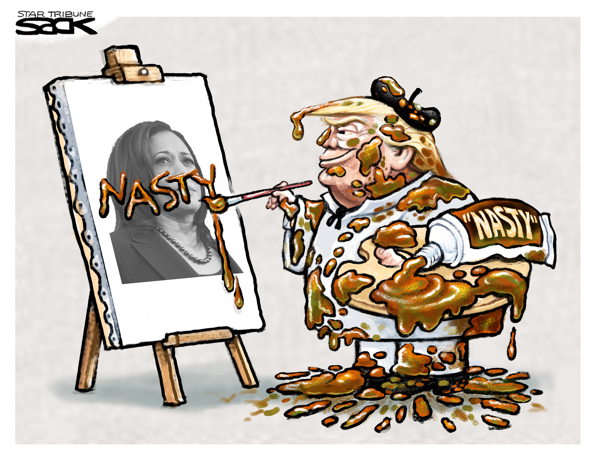 Sack cartoon: Trump portrays the Kamala Harris selection