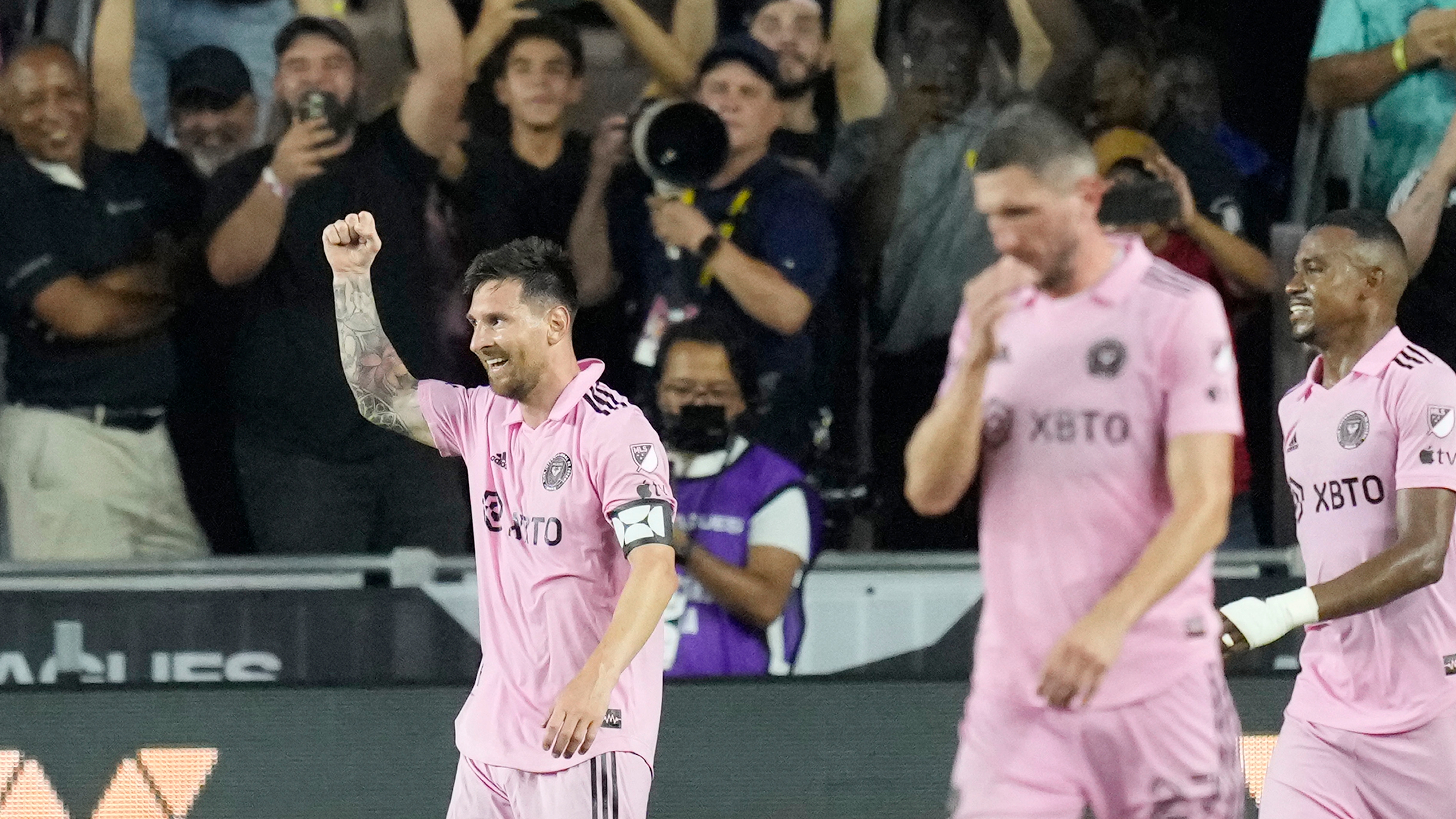 Lionel Messi scores during his Inter Miami debut against Cruz Azul