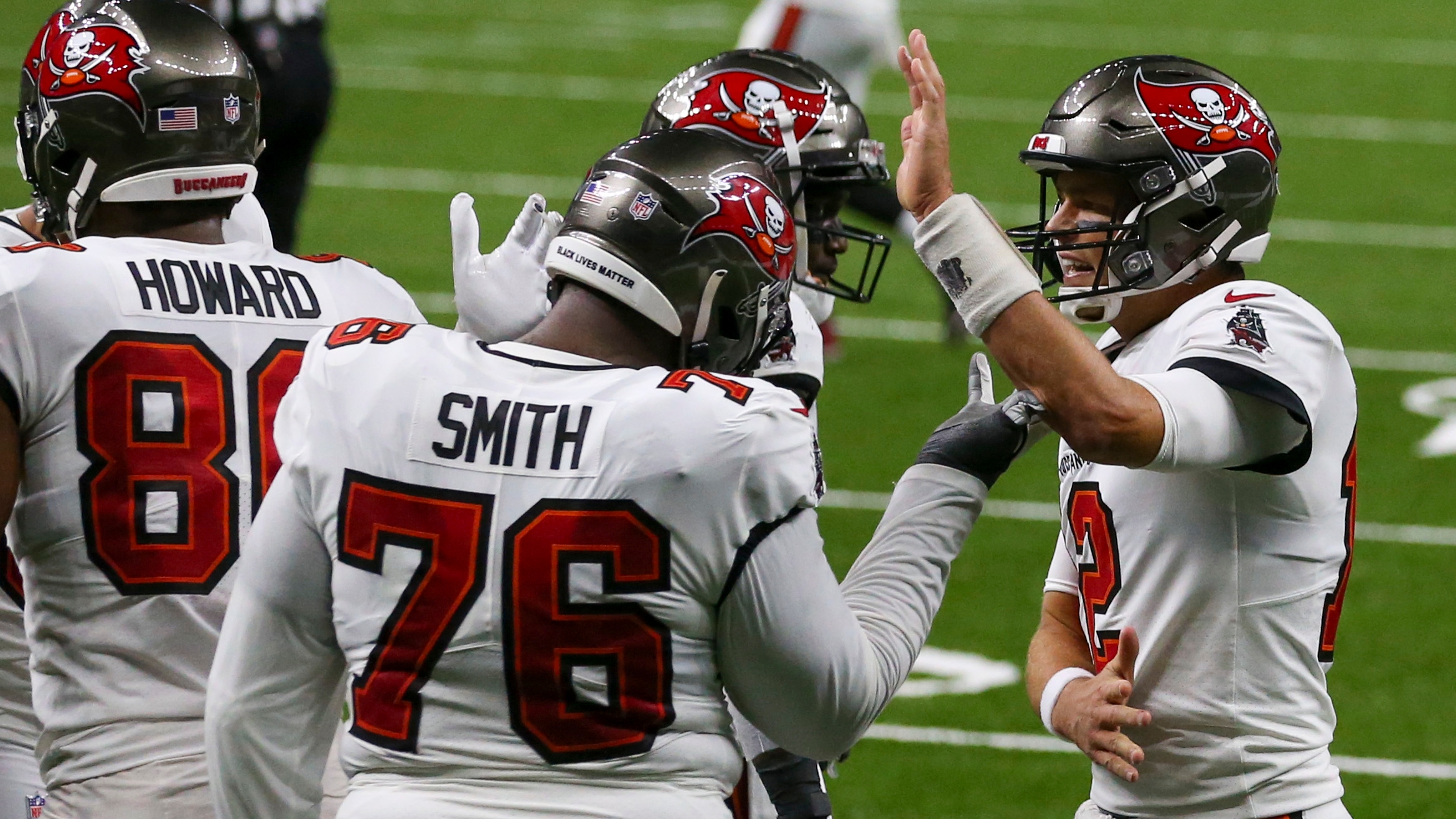 Tampa Bay Buccaneers offensive tackle Donovan Smith (76) walks off