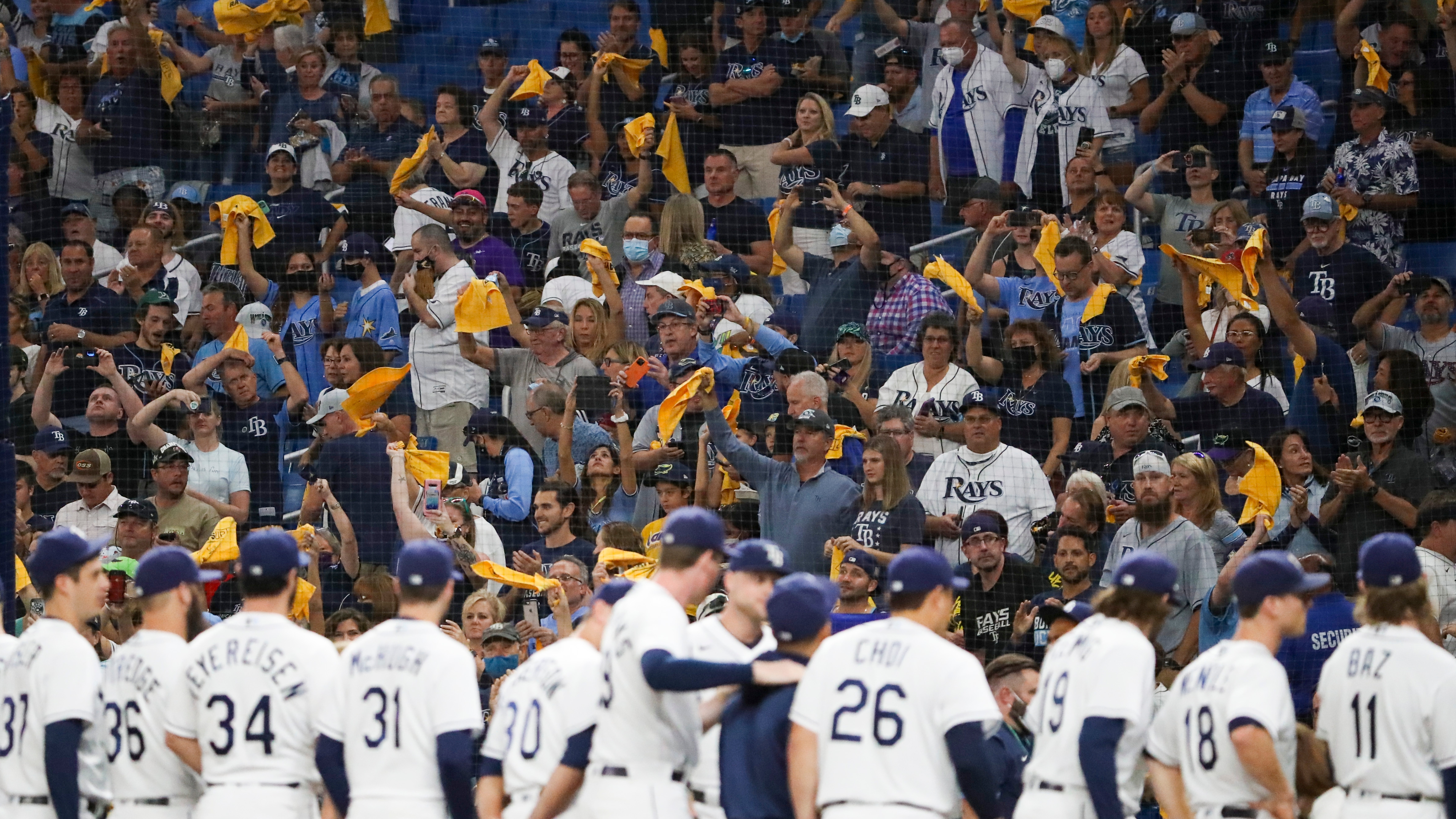 Playoff logo painted on Tropicana Field ahead of Rays' wild-card games