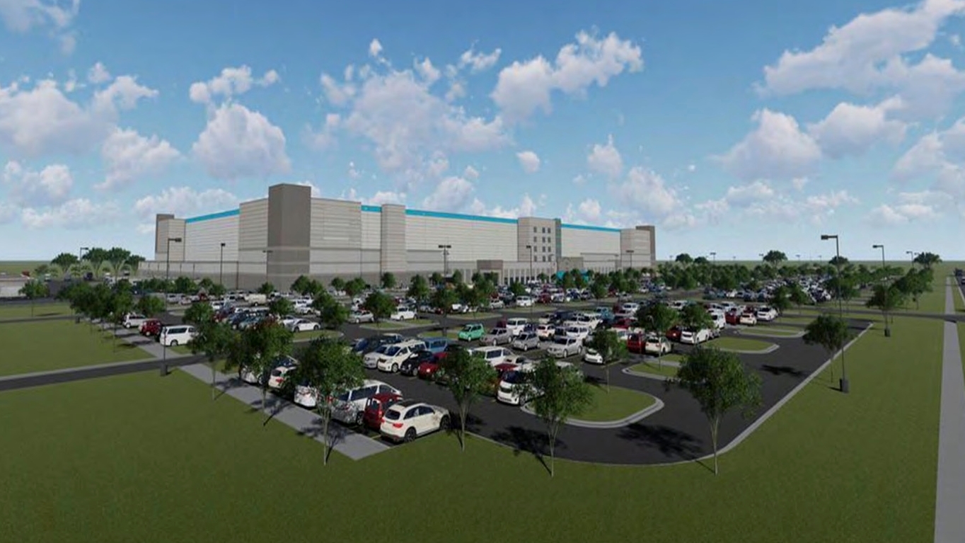 A rendering of an Amazon warehouse supplied to the Temple Terrace City Council, which approved the center's construction earlier this month. [Seefried Industrial Properties]