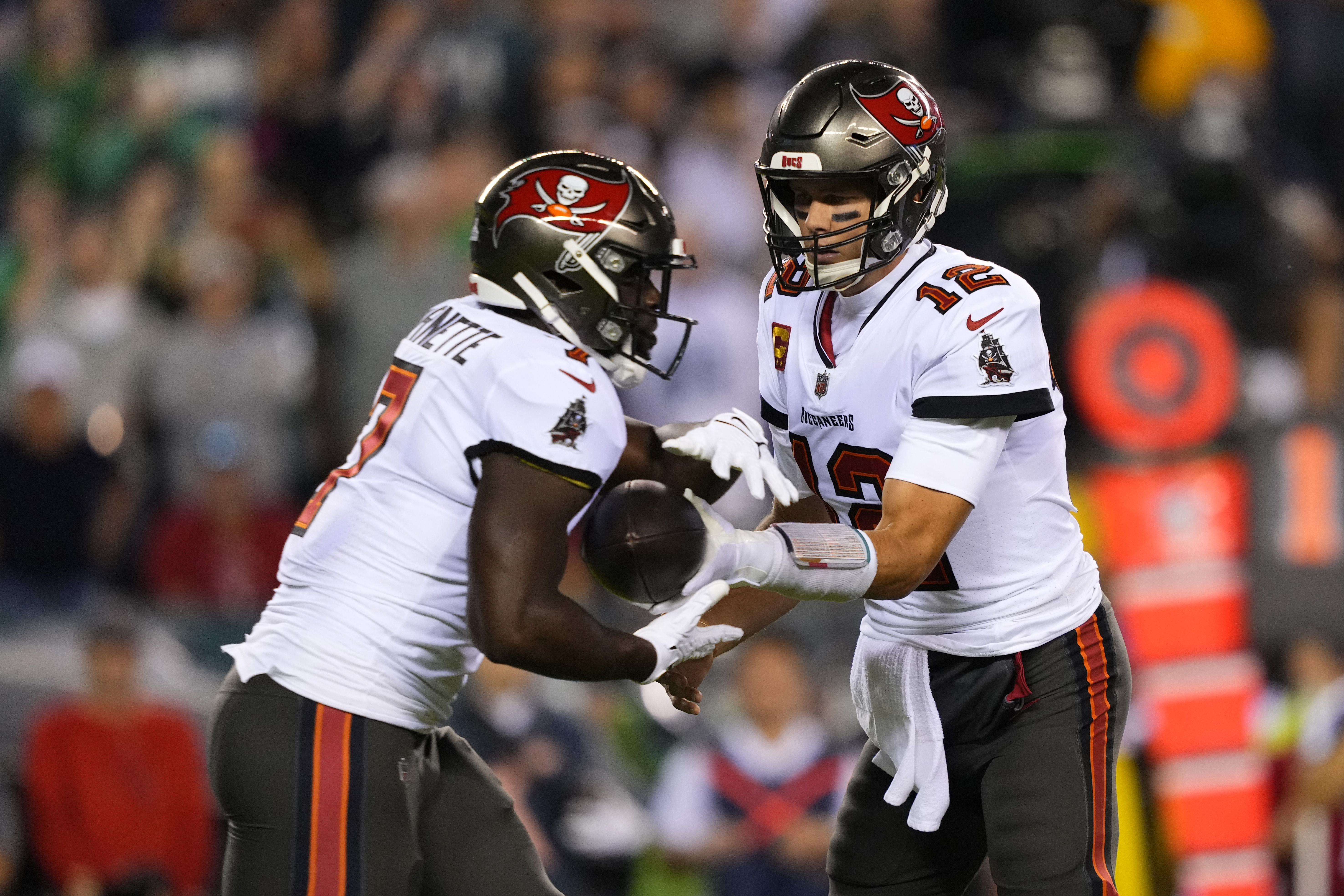 Philadelphia Eagles wide receiver Quez Watkins (16) looks on as his catch  was ruled an incomplete pass against the Tampa Bay Buccaneers during an NFL  football game, Thursday, Oct. 14, 2021, in