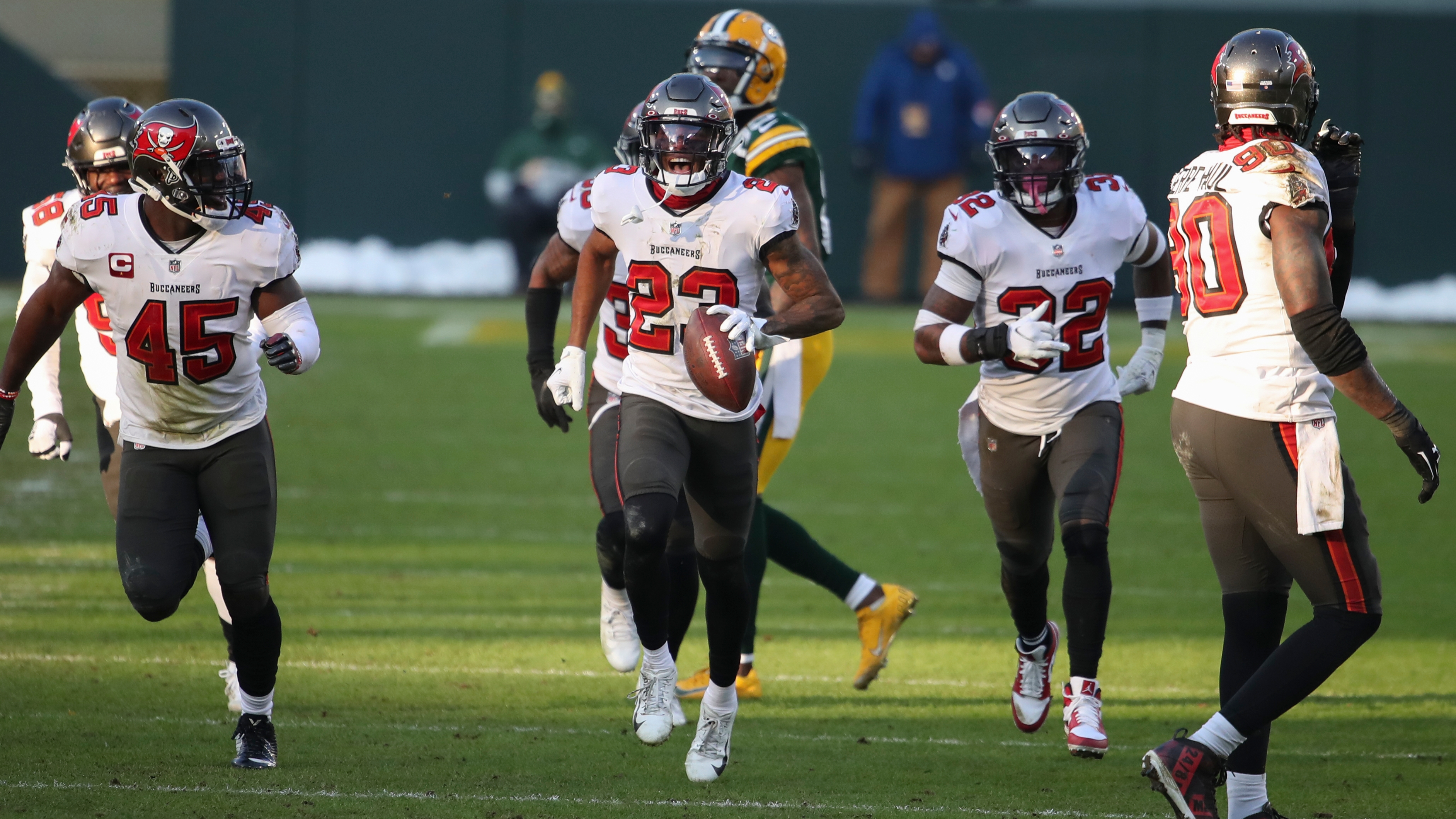 Tampa Bay Buccaneers cornerback Sean Murphy-Bunting (23) works during the  first half of an NFL football game against the Atlanta Falcons, Sunday,  Jan. 8, 2023, in Atlanta. The Atlanta Falcons won 30-17. (