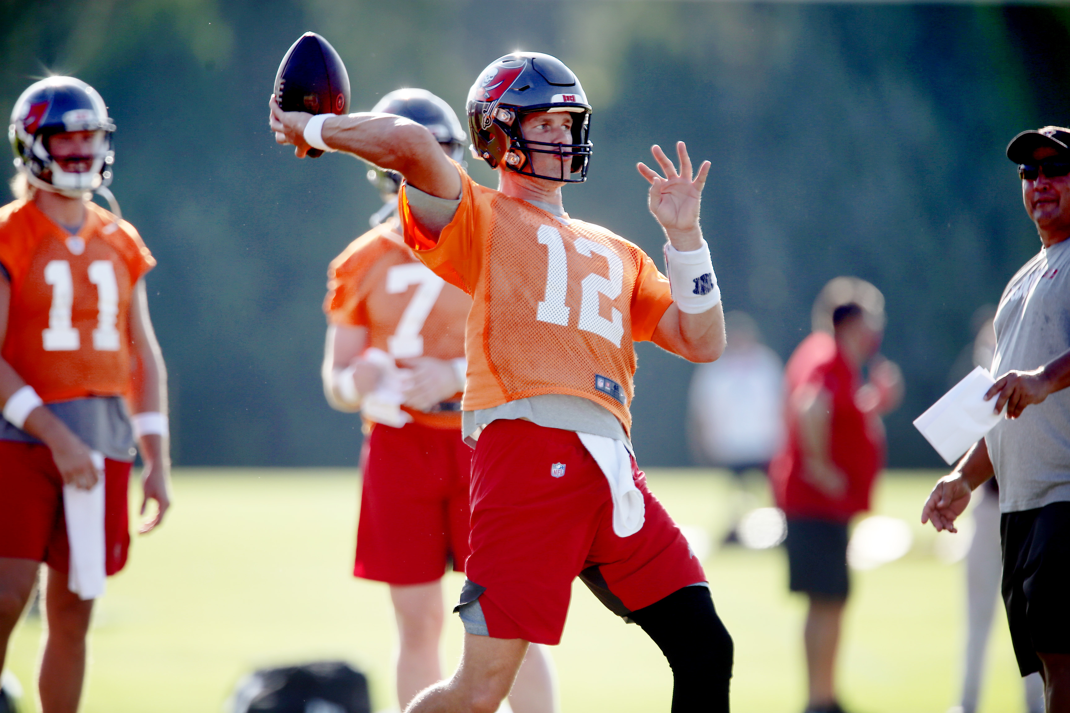 Tampa Bay Buccaneers quarterback Tom Brady (12) during an NFL football training  camp practice F …