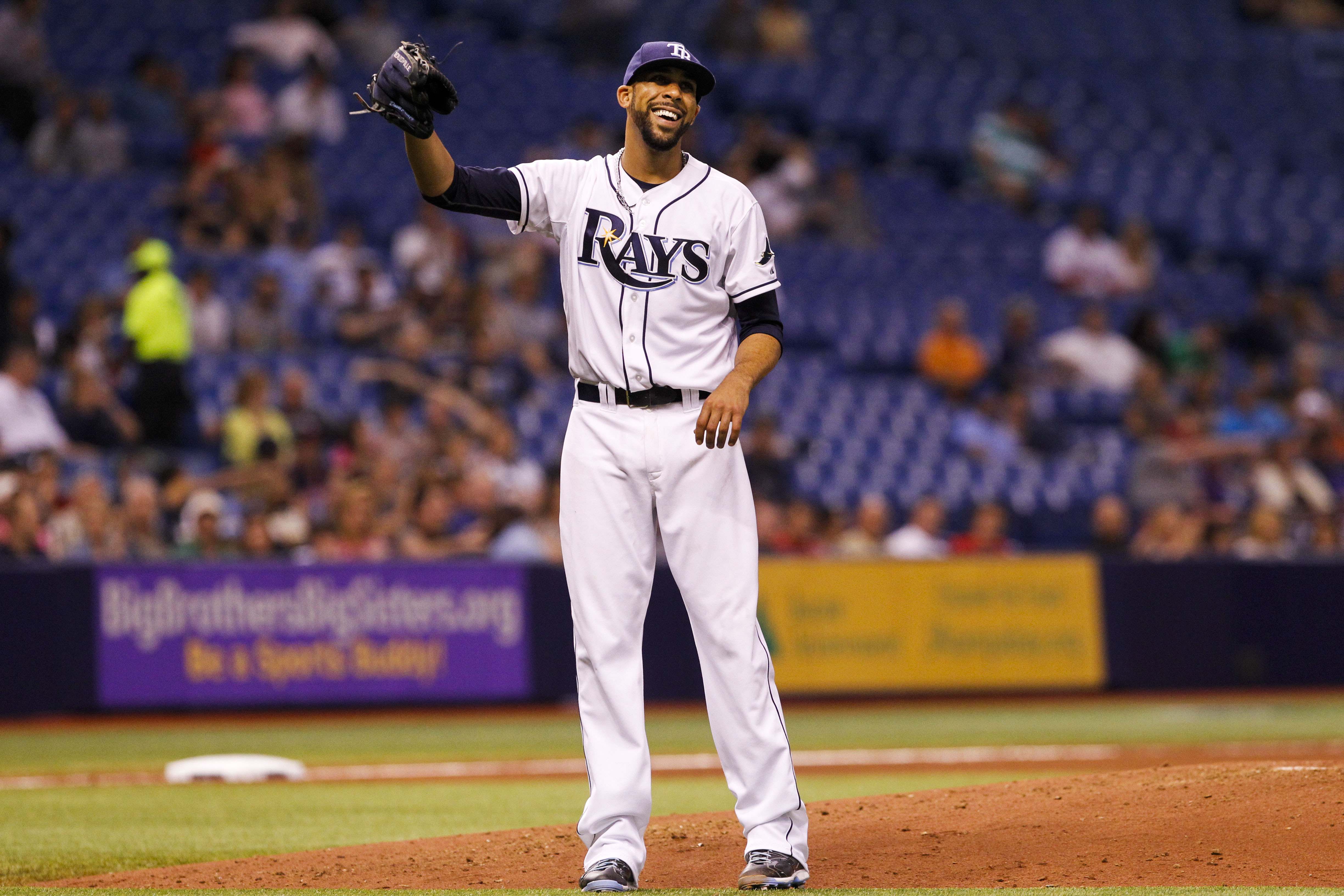 Tampa Bay Devil Rays relief pitcher Danys Baez (right) celebrates