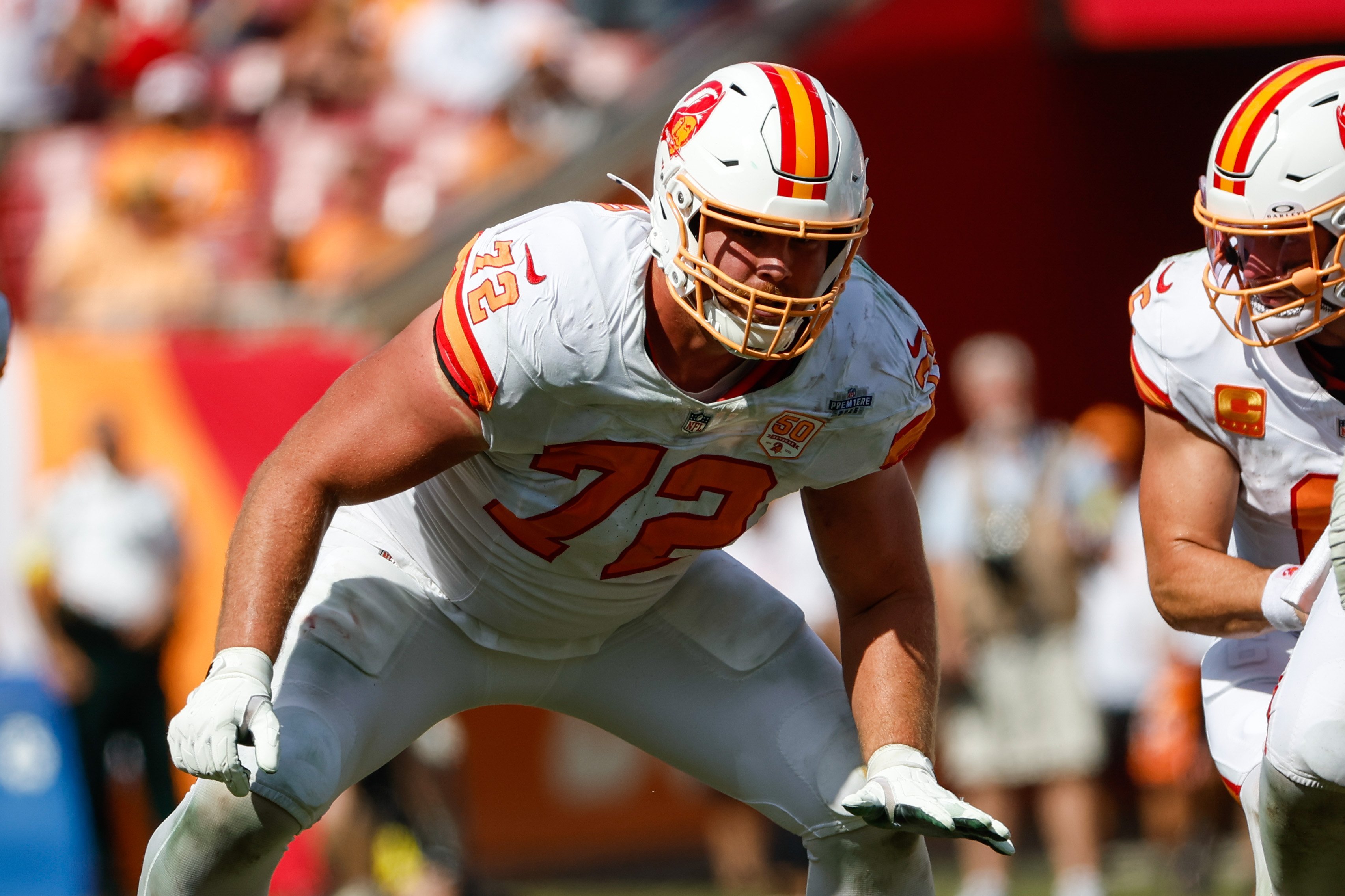 It's a jump to the left and a slide to the right in Bucs O-line dance