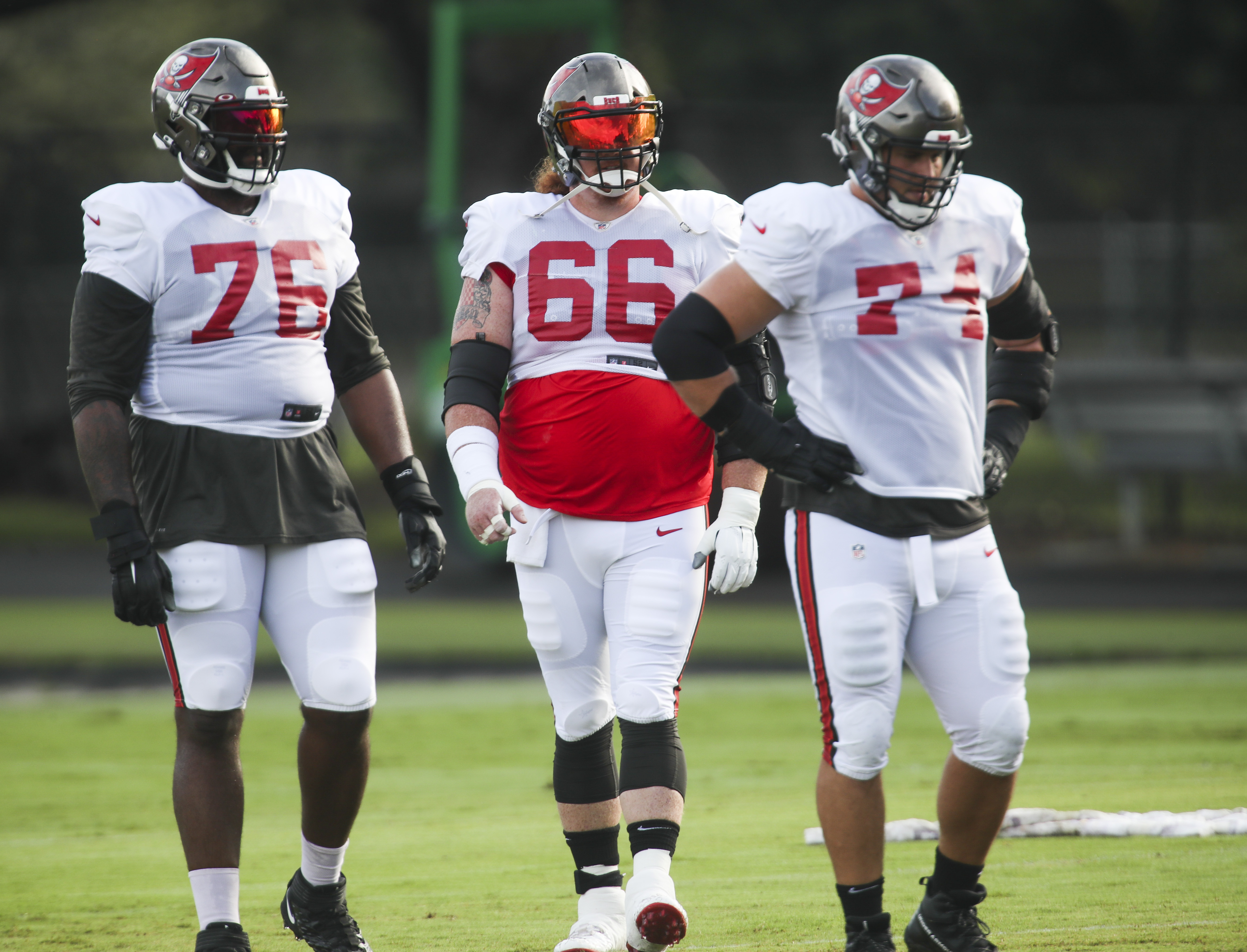 Tampa Bay Buccaneers offensive tackle Donovan Smith (76) reacts