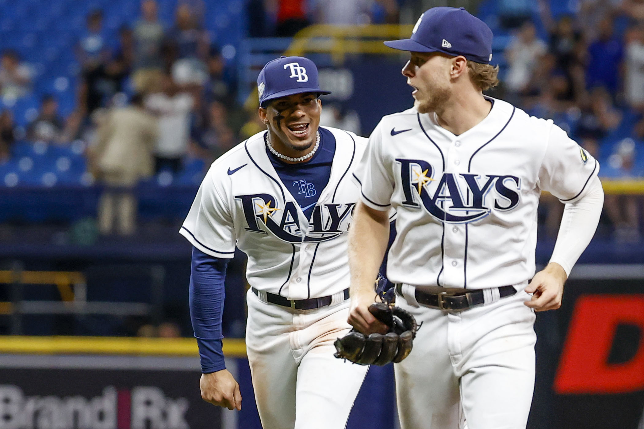 Tampa Bay Rays' Randy Arozarena reacts after hitting a double against the  New York Yankees during the third inning of a baseball game Saturday, Aug.  26, 2023 in St. Petersburg, Fla. (AP