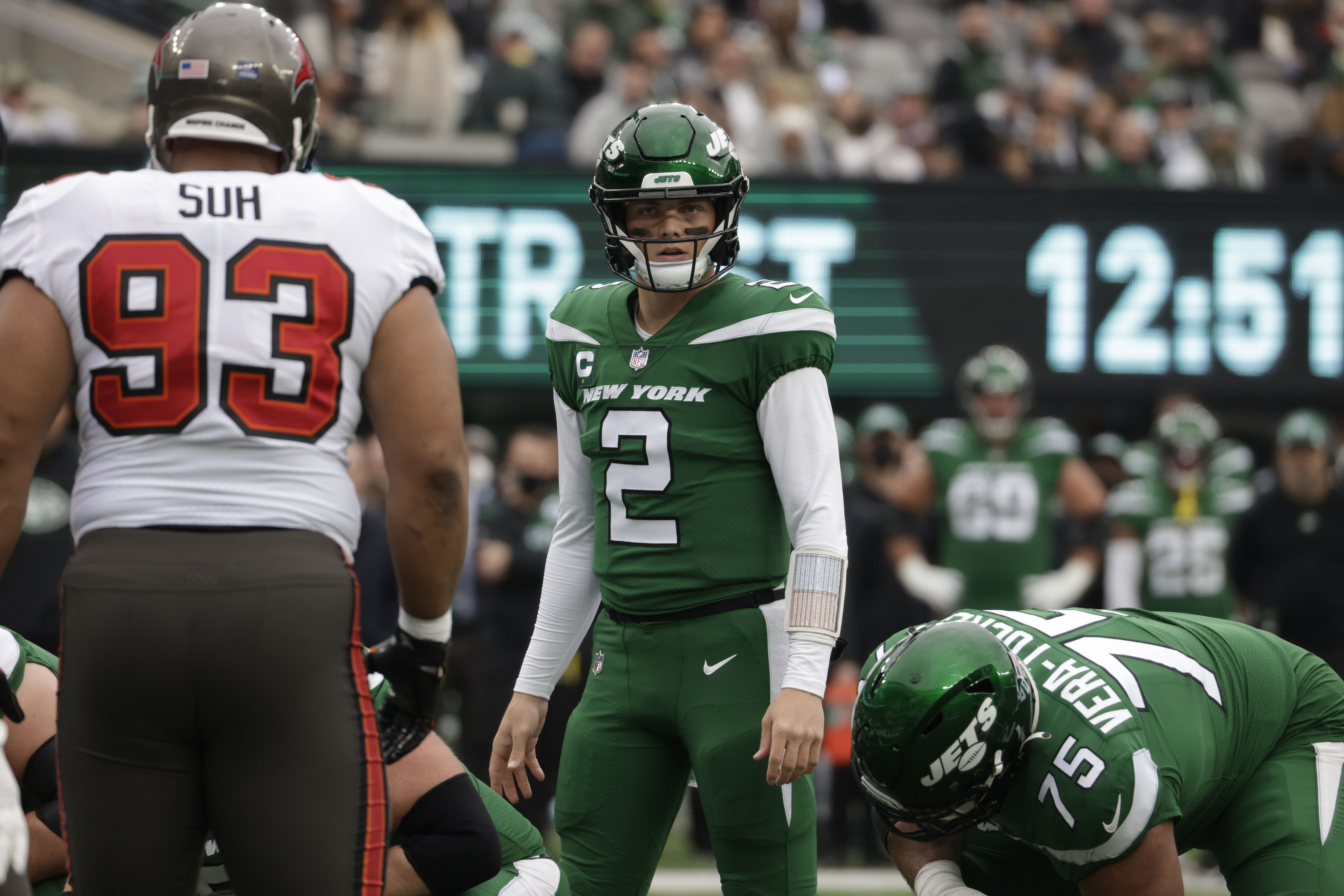 New York Jets running back Michael Carter (32) warms up before taking on  the Miami Dolphins during an NFL football game Sunday, Oct. 9, 2022, in  East Rutherford, N.J. (AP Photo/Adam Hunger