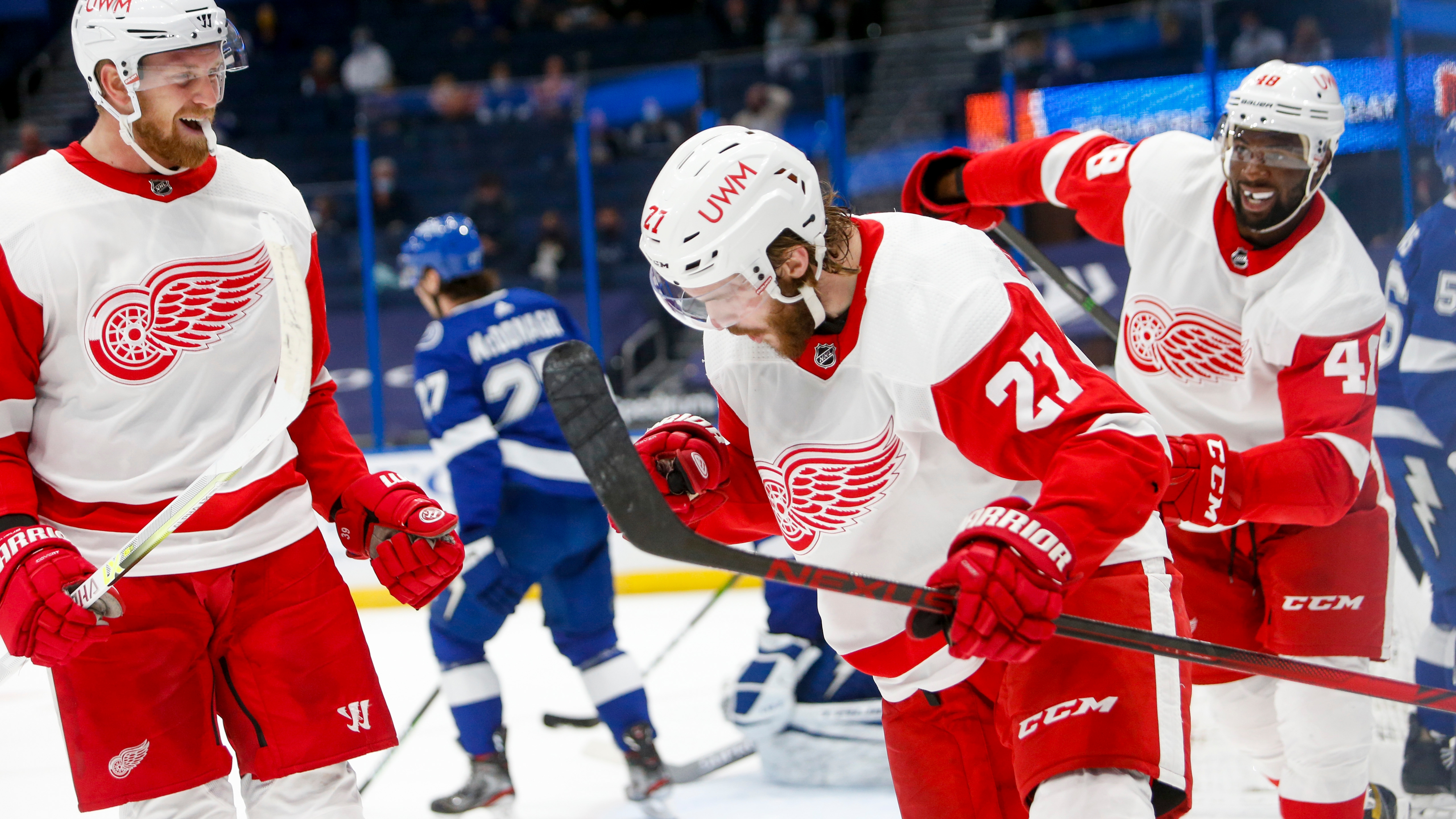 Givani Smith #48 (Detroit Red Wings) first NHL goal Jan 14, 2020