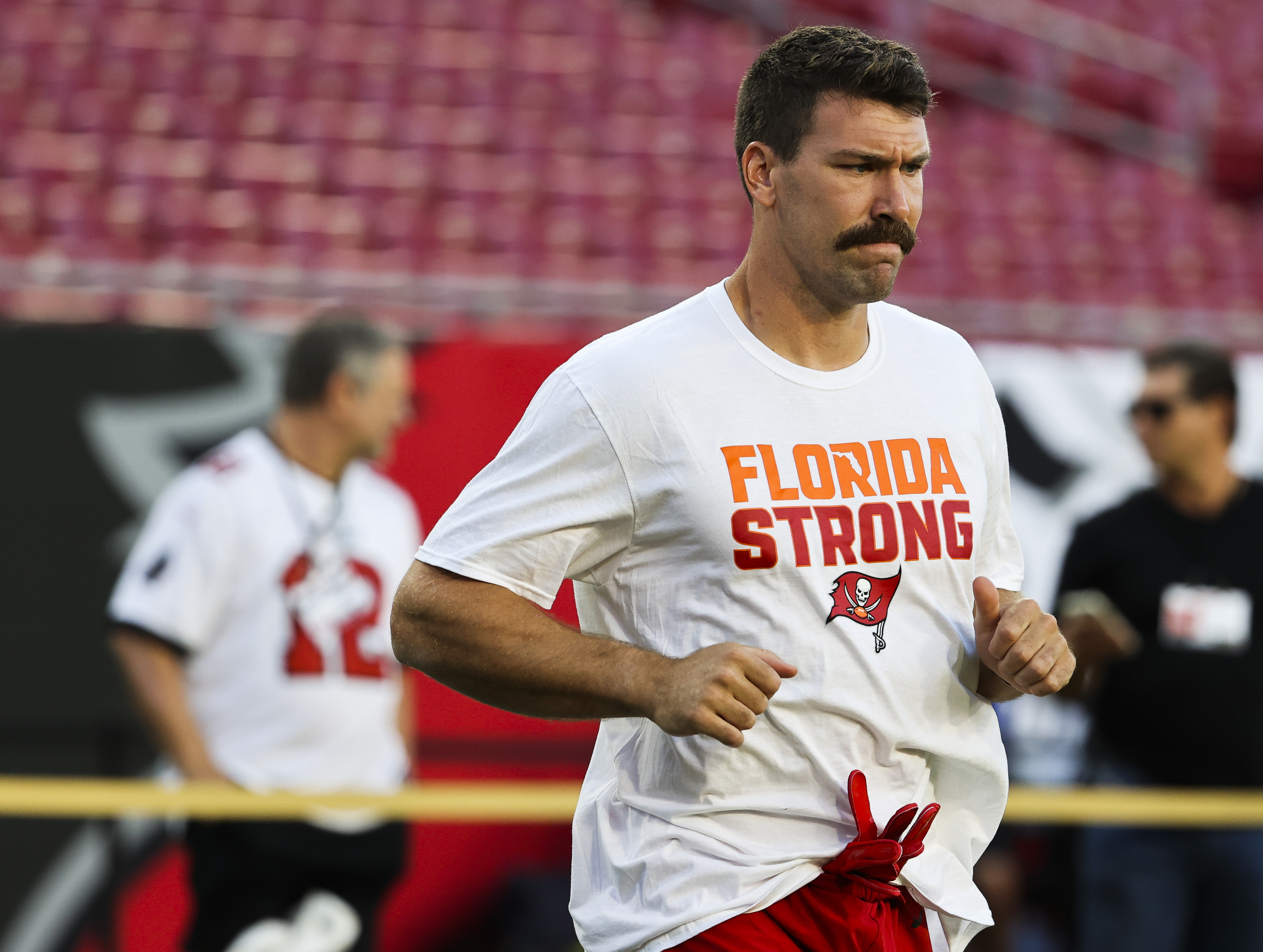 Tampa Bay Buccaneers #84 tight end Cameron Brate speaks during the