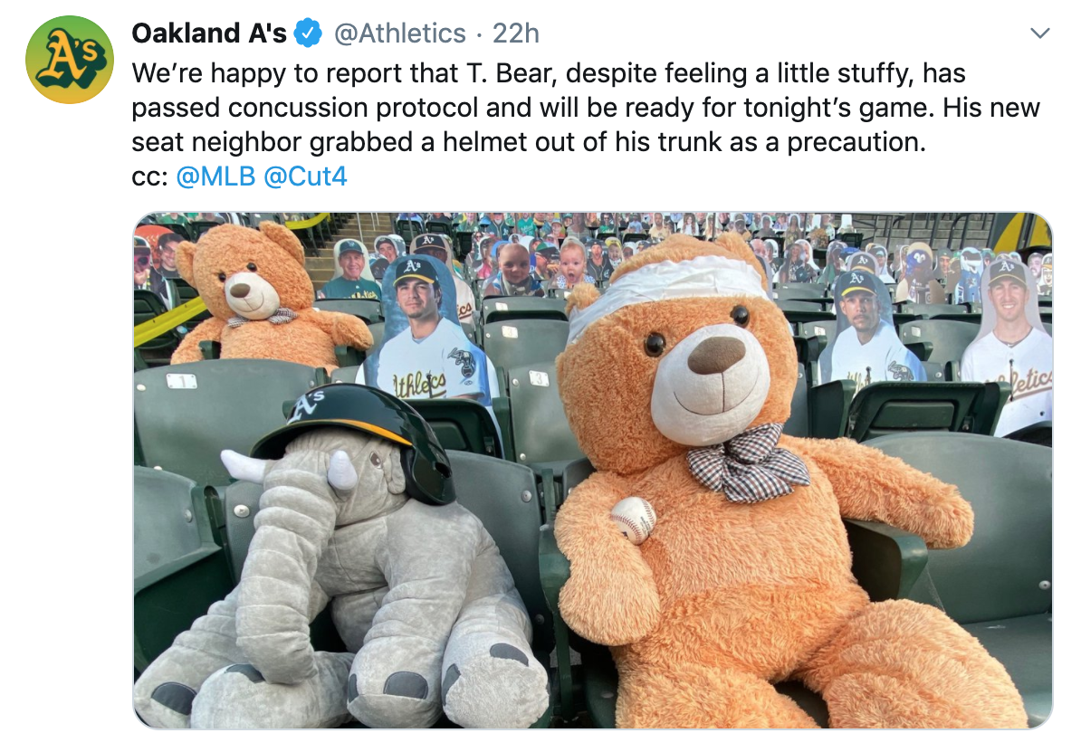 Marte's foul ball hits teddy bear, 08/20/2020