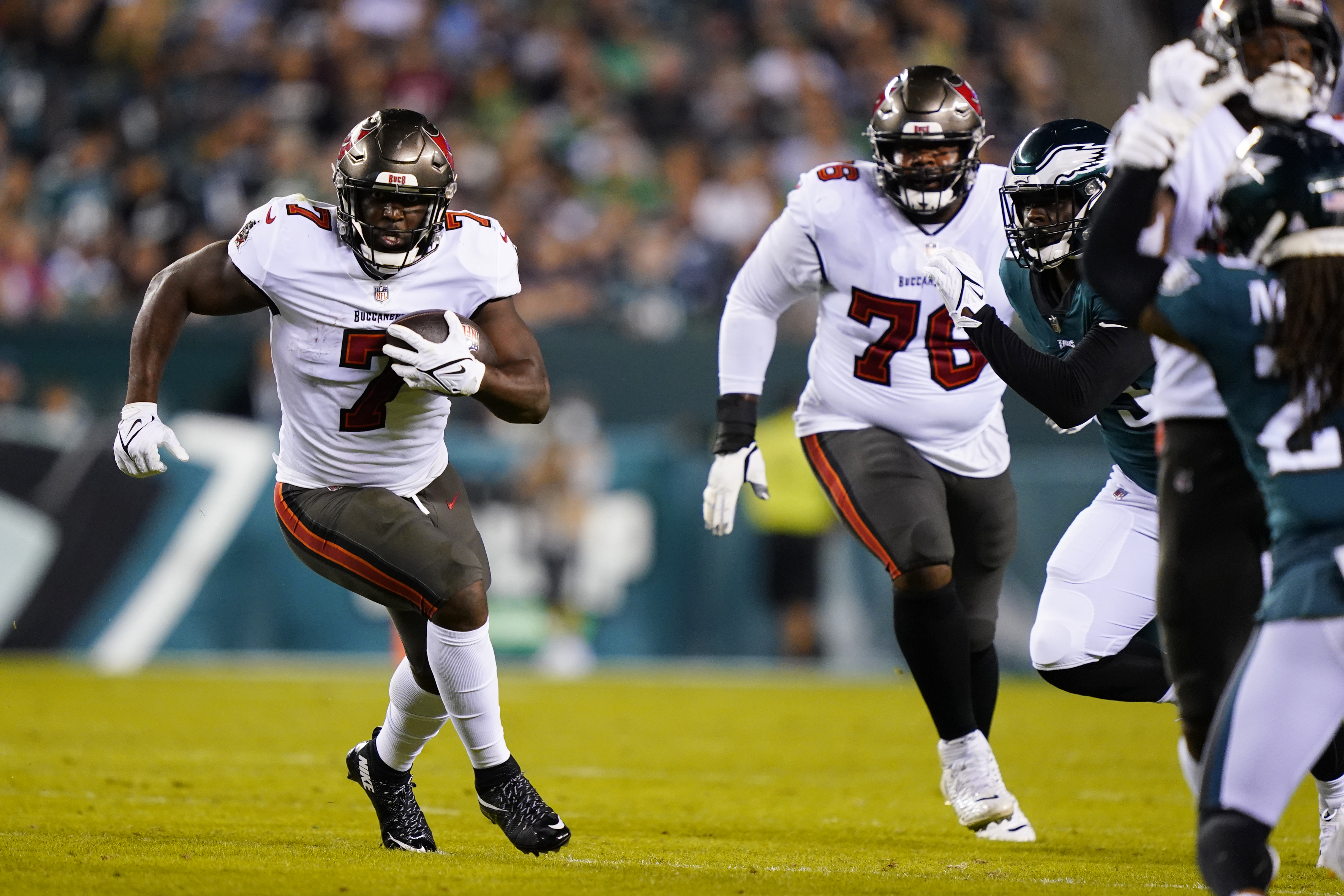 October 14, 2021: Tampa Bay Buccaneers tight end O.J. Howard (80) looks on  following his touchdown during the NFL game between the Tampa Bay Buccaneers  and the Philadelphia Eagles at Lincoln Financial