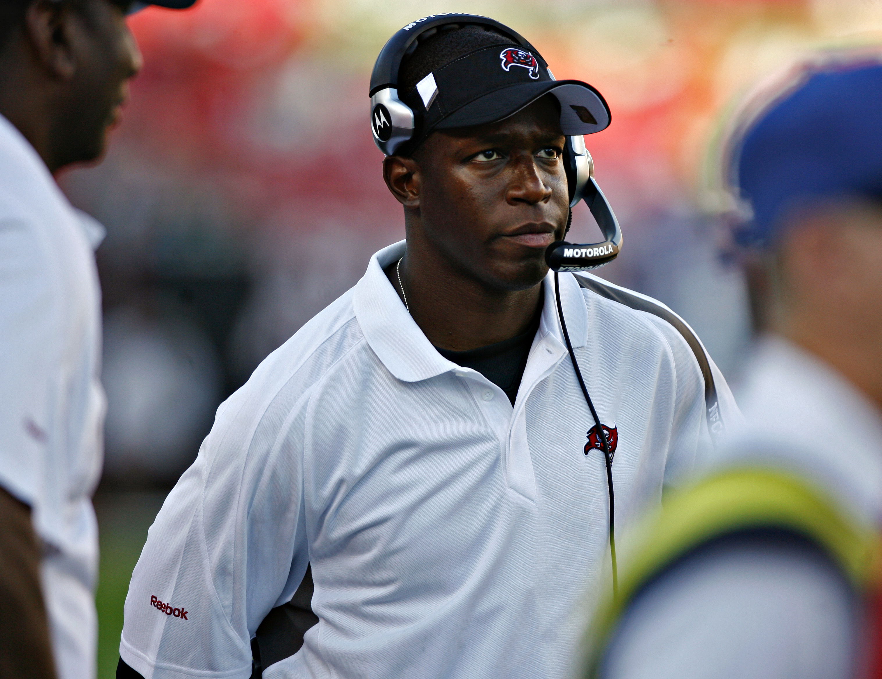 Tampa Bay Buccaneers head coach Raheem Morris during the NFL football game  between the New Orleans Saints and Tampa Bay Buccaneers at Raymond James  Stadium in Tampa Bay, Florida. The Saints defeated