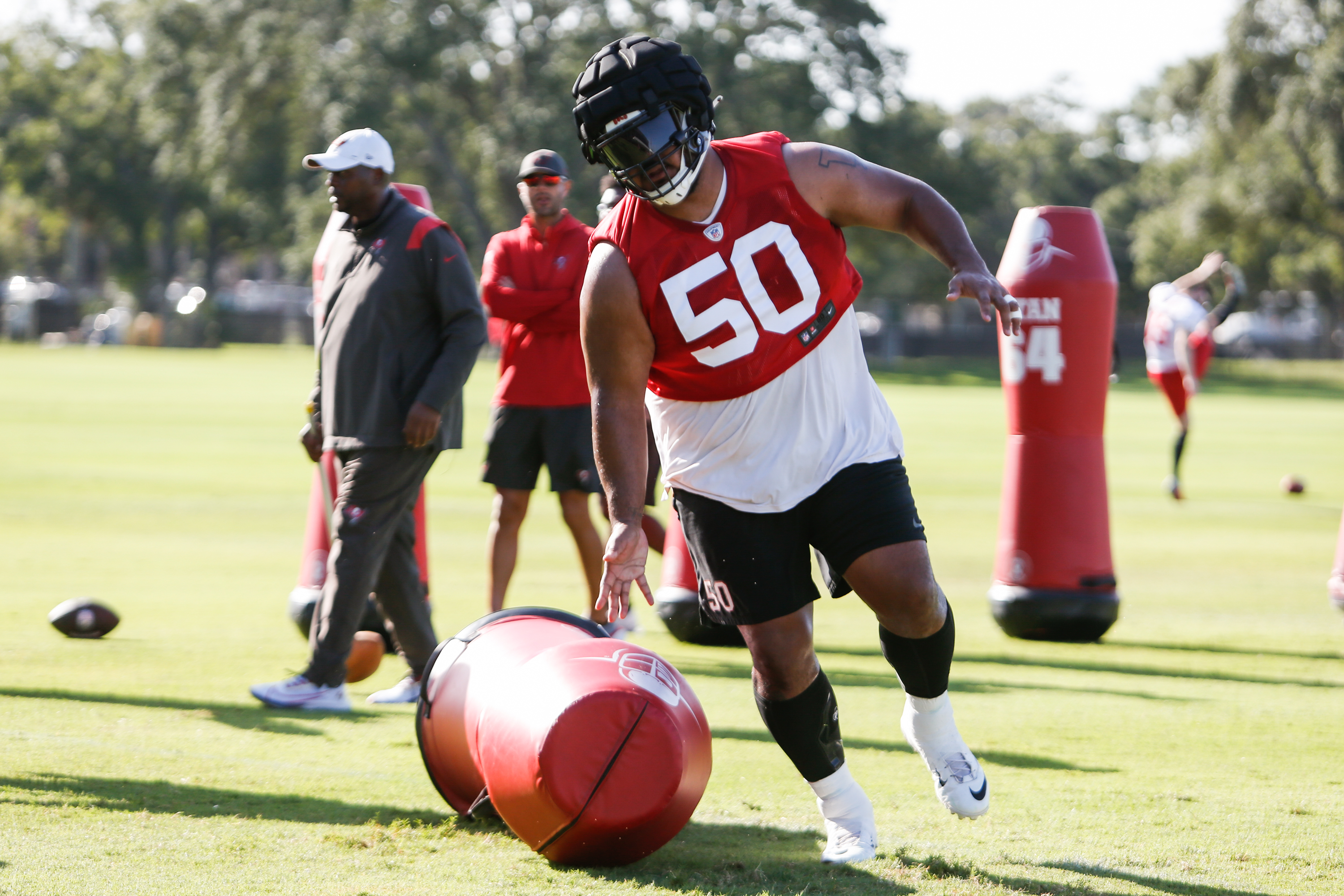 Tampa Bay Buccaneers defensive tackle Vita Vea (50) walks off the field at  halftime during the first half of an NFL football game against the Carolina  Panthers Sunday, Oct. 23, 2022, in