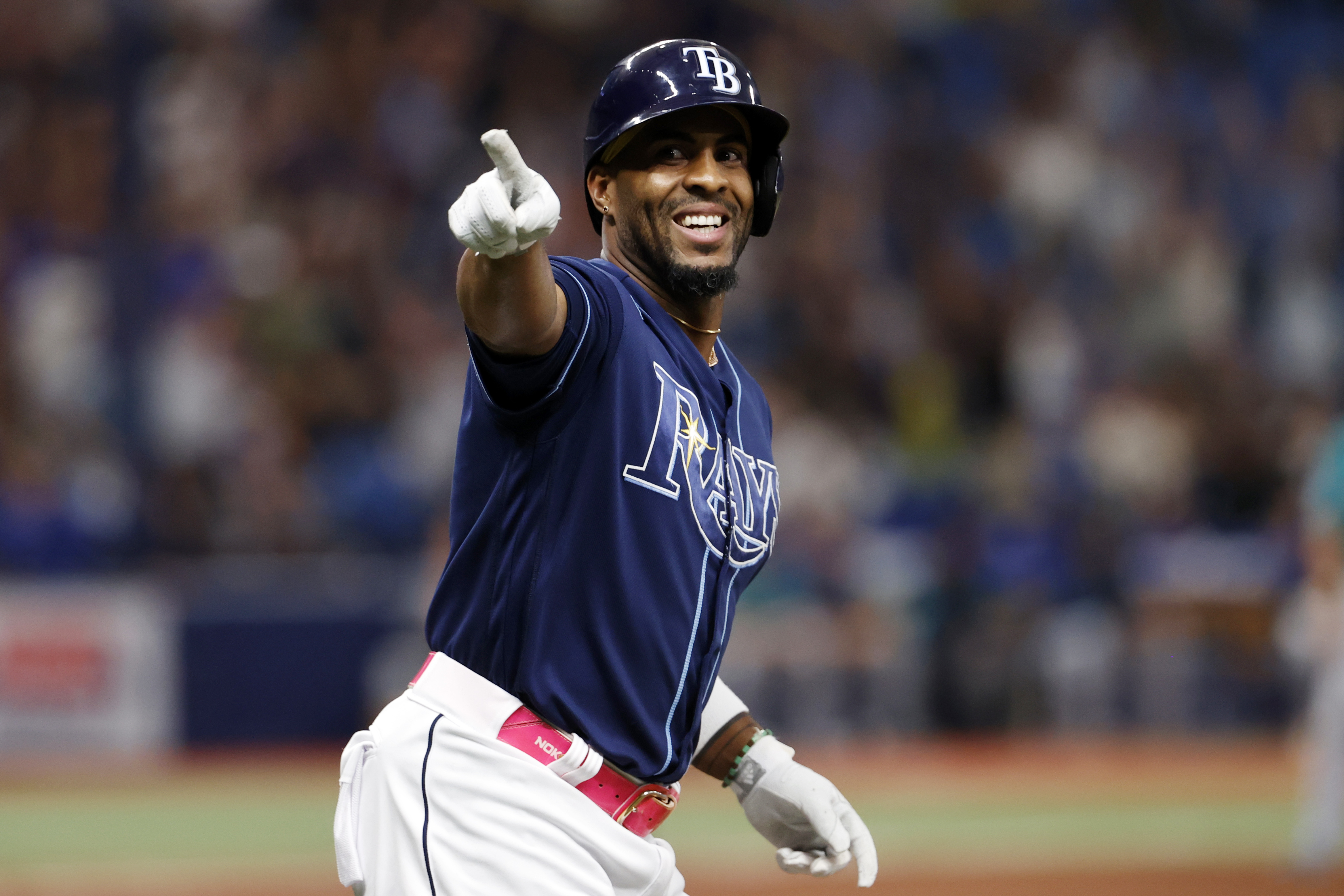 Eugenio Suarez of the Seattle Mariners reacts after his walk-off