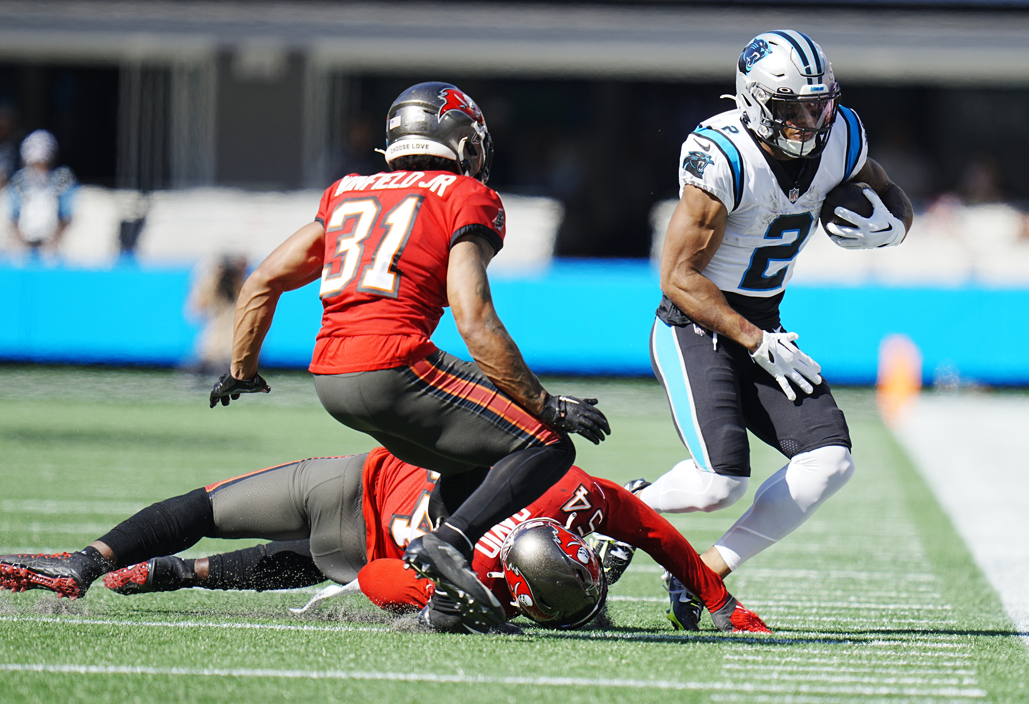 Carolina Panthers running back Chuba Hubbard runs against the Atlanta  Falcons during the first half of an NFL football game on Thursday, Nov. 10,  2022, in Charlotte, N.C. (AP Photo/Rusty Jones Stock