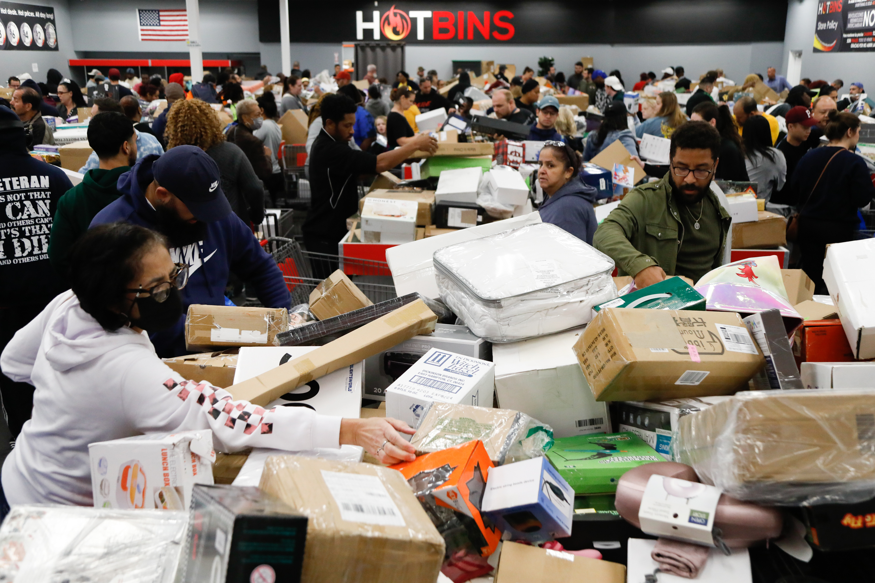 Shoppers queue for hours to buy  returns at Hotbins