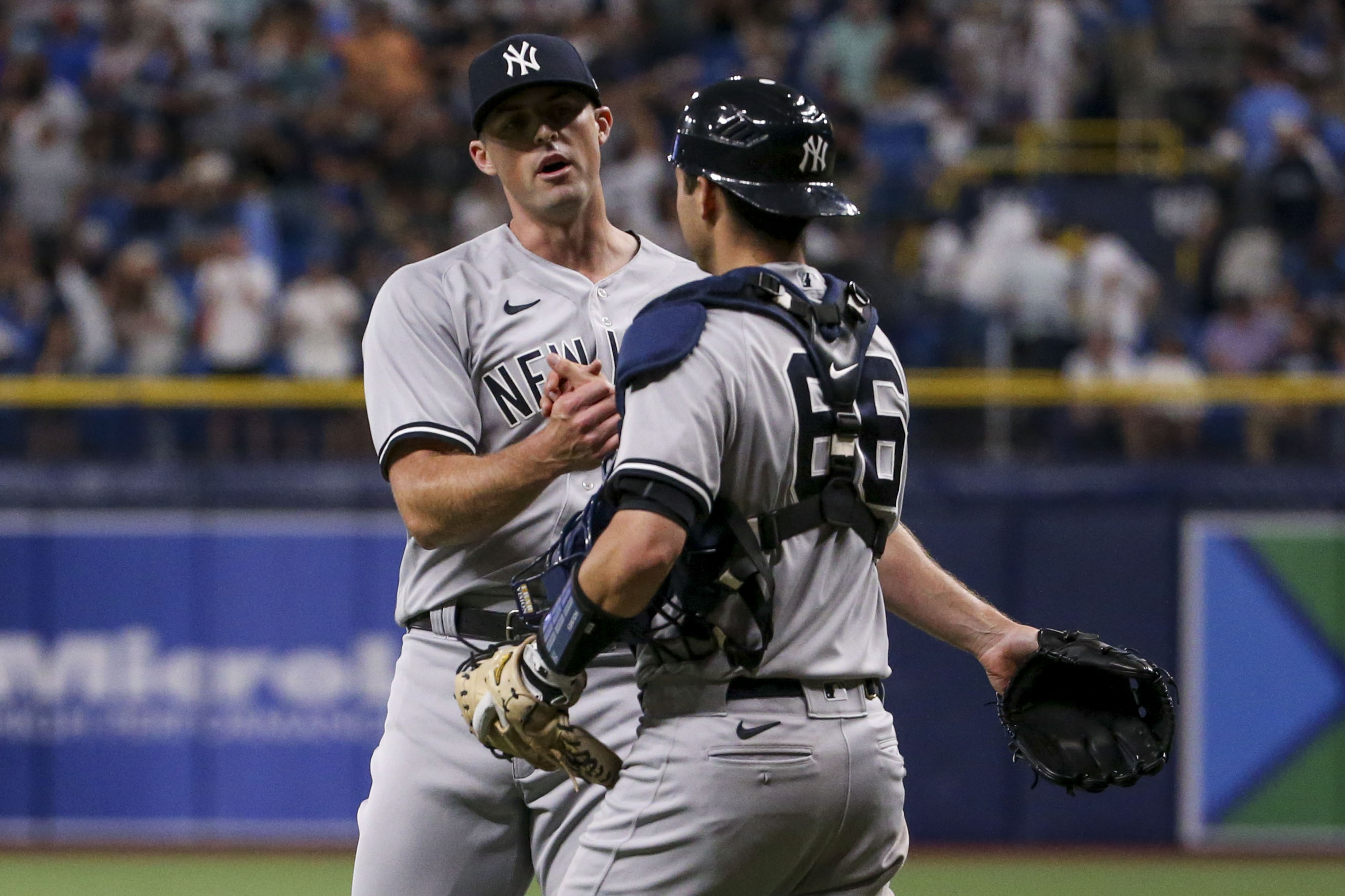 New York Yankees catcher Kyle Higashioka (66) bats in the second