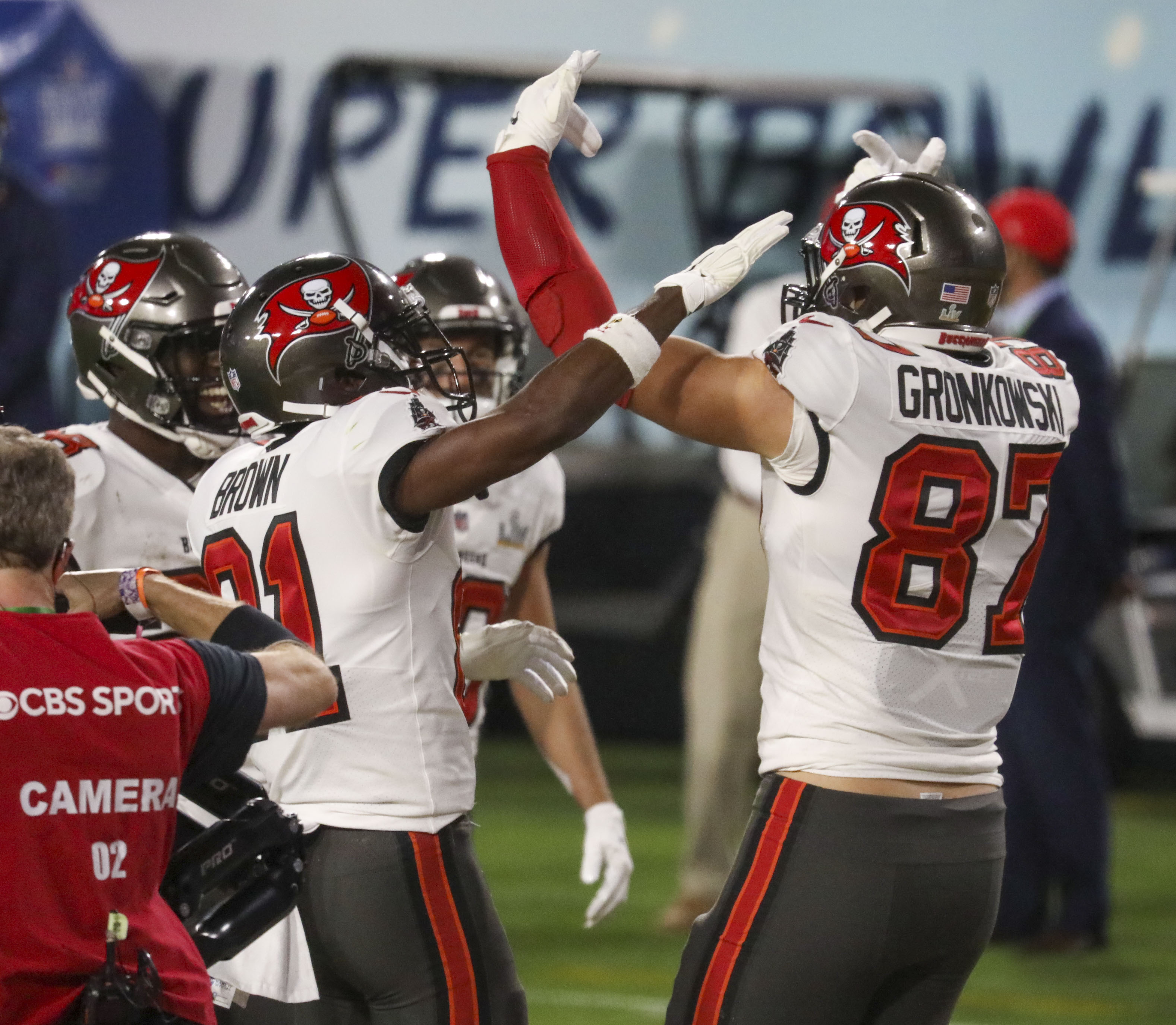 Tampa Bay Buccaneers' Cam Gill (49) runs onto the field before the NFL  Super Bowl 55 football g …