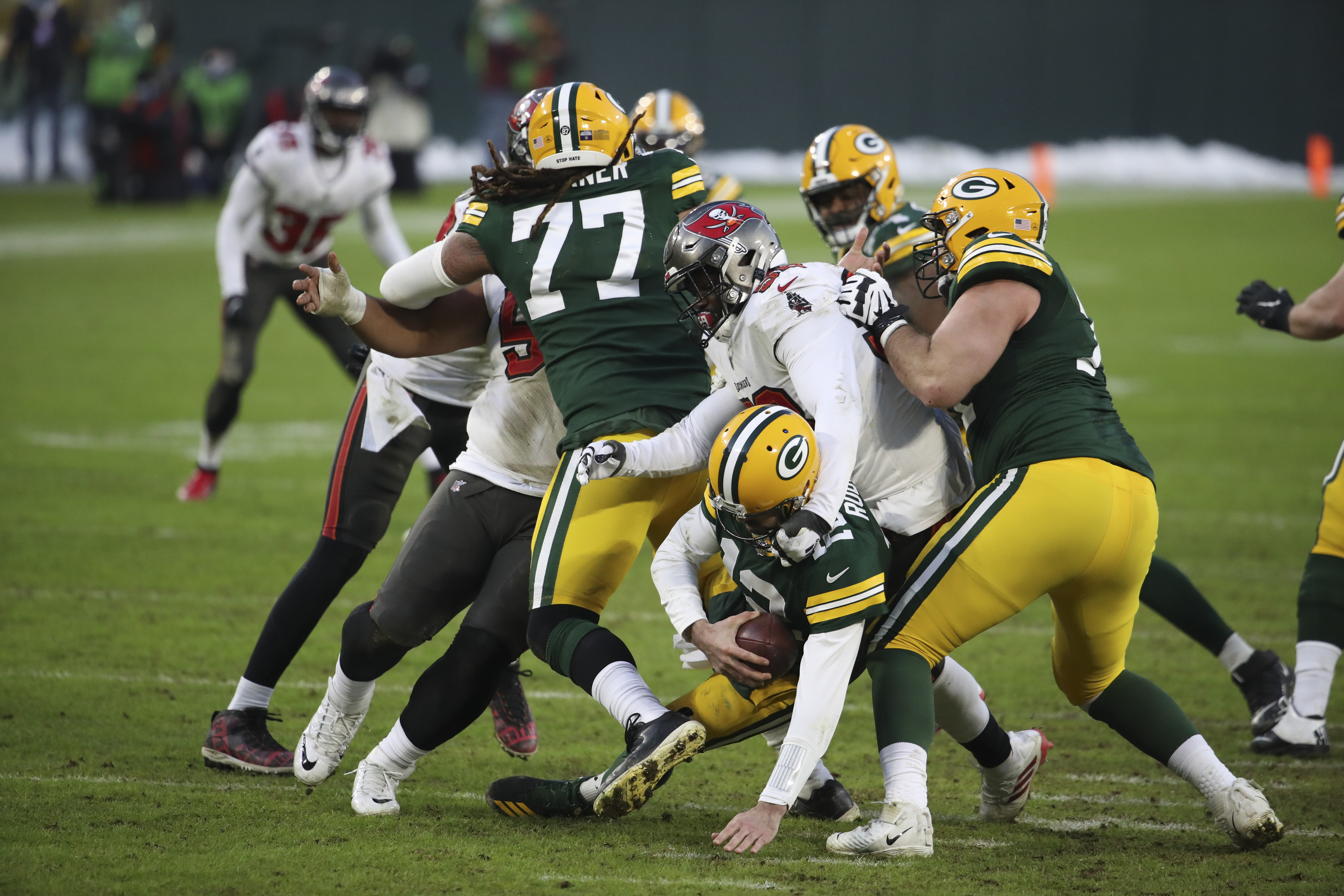 Green Bay, United States. 24th Jan, 2021. Tampa Bay Buccaneers wide  receiver Mike Evans (13) misses the catch after pressure from Green Bay  Packers cornerback Kevin King (20) during the fourth quarter