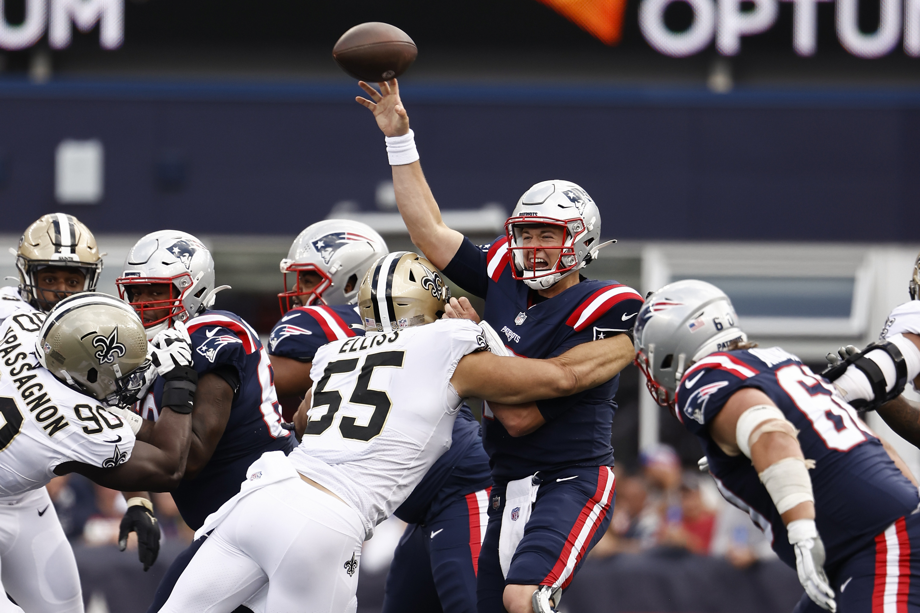 Mac Jones stood in there for the Patriots against the Saints