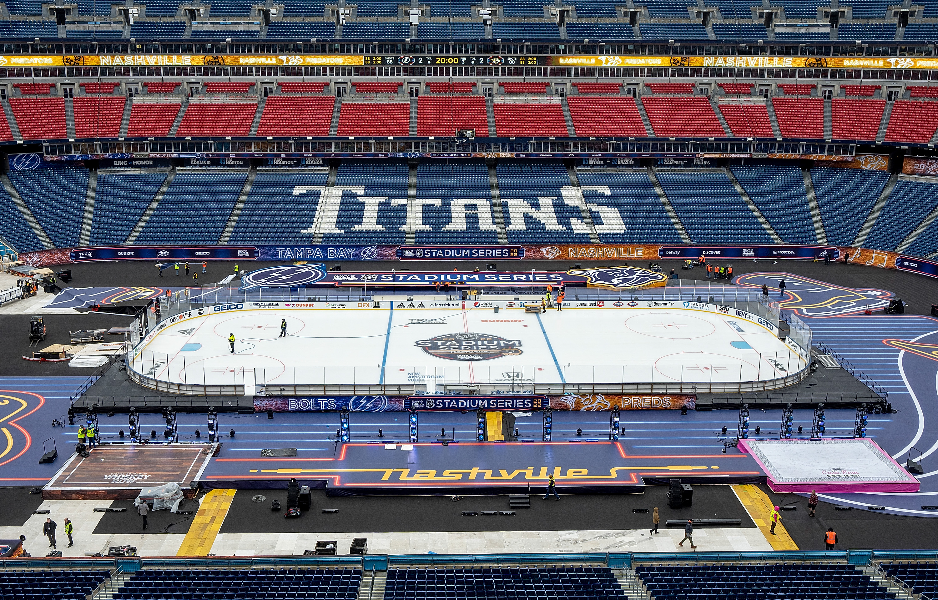 How is the NHL Stadium Series outdoor hockey rink created