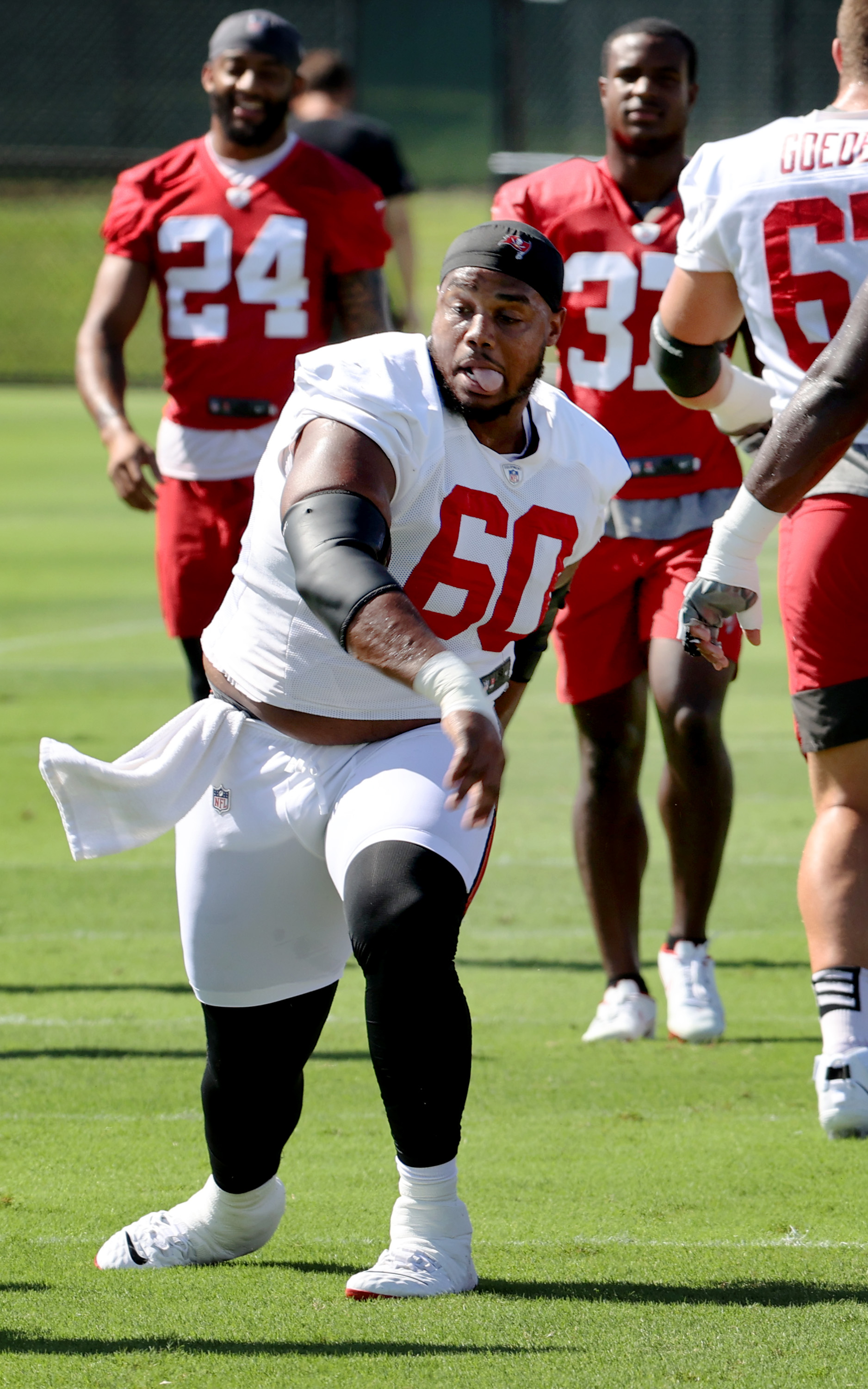 Tampa Bay Buccaneers guard Nick Leverett (60) watches action during warmups  before their game against the Tennessee Titans Saturday, Aug. 20, 2022, in  Nashville, Tenn. (AP Photo/Wade Payne Stock Photo - Alamy