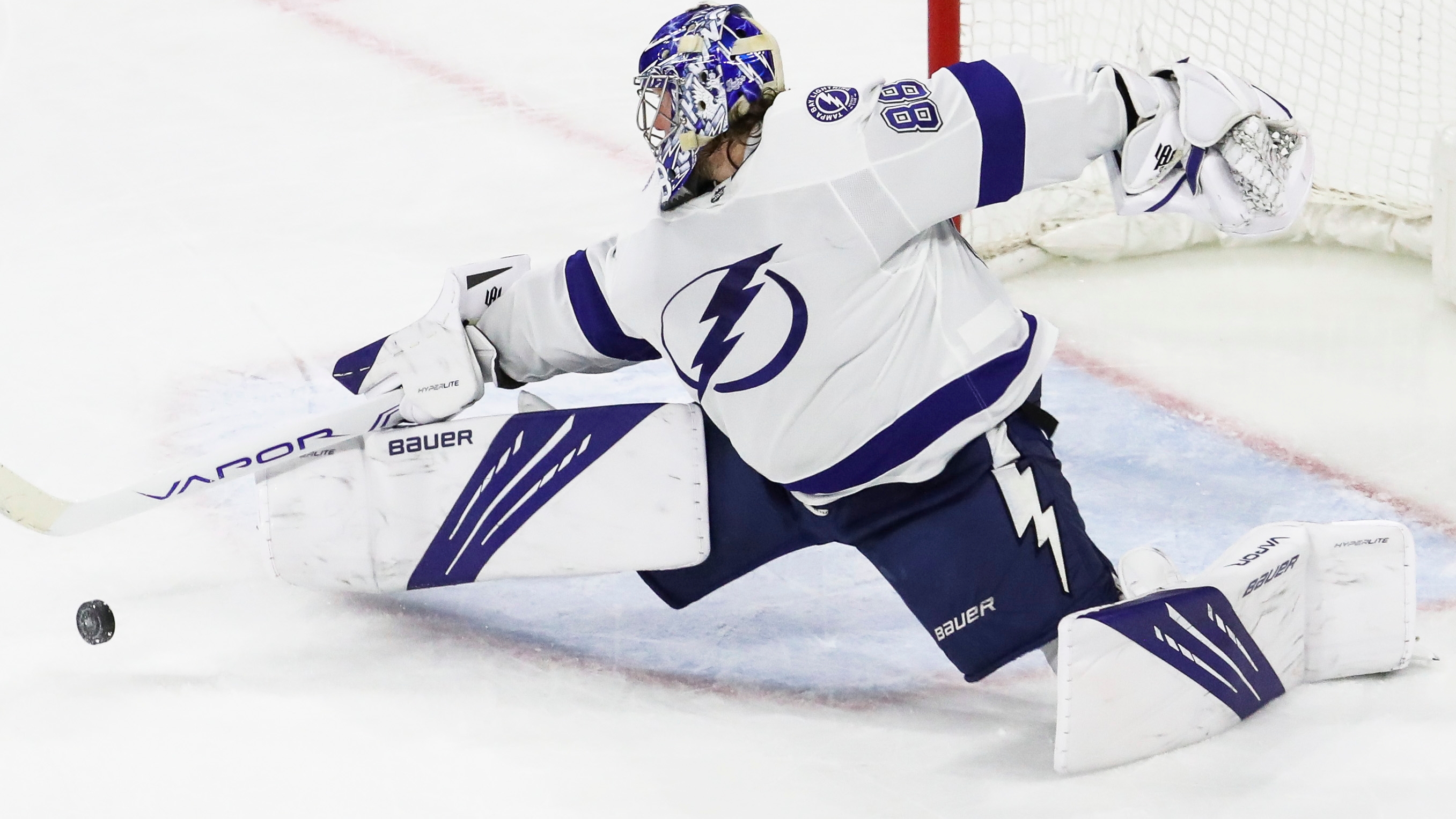 Tampa Bay Lightning goaltender Andrei Vasilevskiy (88) stops a